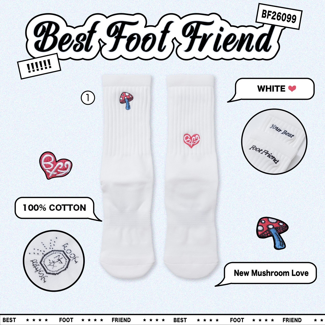【Focus Store】現貨秒發 BFF New Mushroom Love BF26099 黑白紫 三色