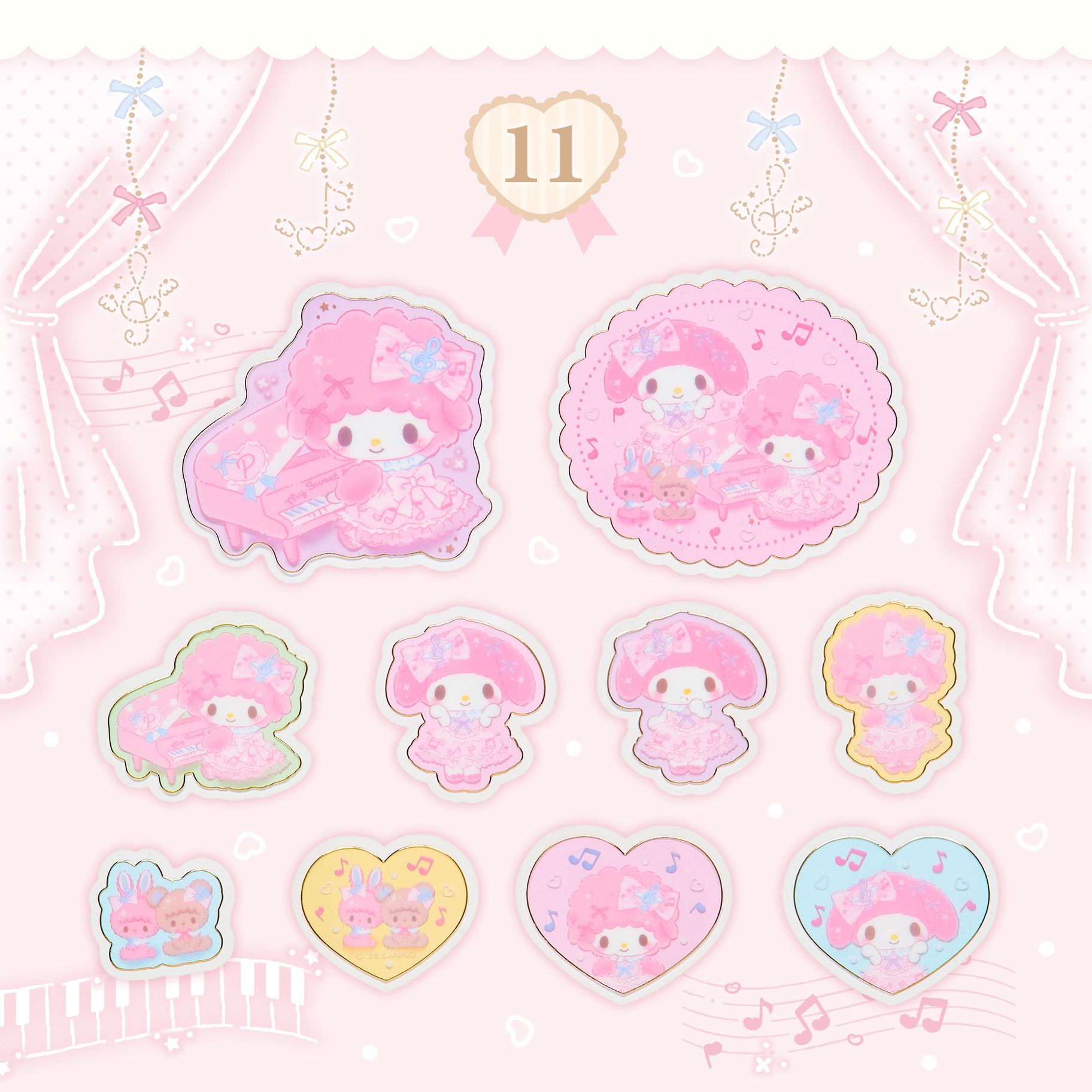 日本 Sanrio My Sweet Piano 生日 鋼琴演奏會設計系列 貼紙套裝