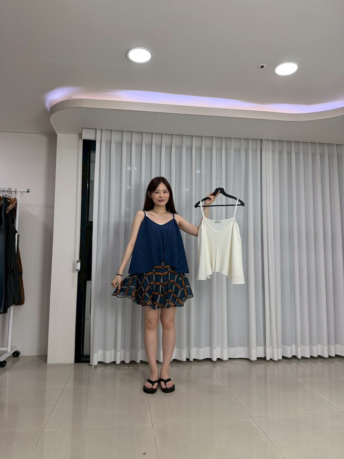 PM6325 寬鬆百褶垂墜細肩吊帶