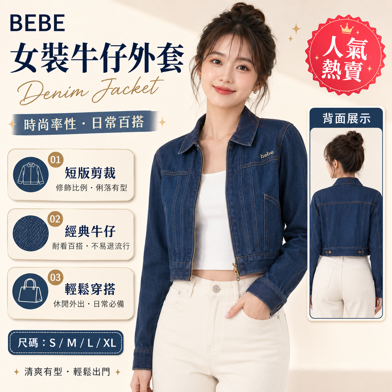 【預購】BEBE H062712 女裝經典牛仔外套 (牛仔藍色)