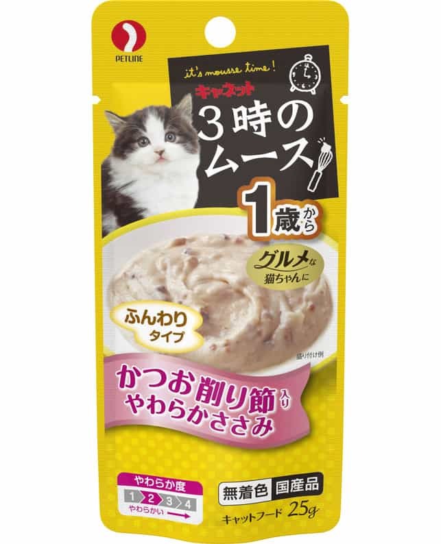 日本Petline 3點鐘1歲以上貓咪慕斯(鰹魚口味)25g