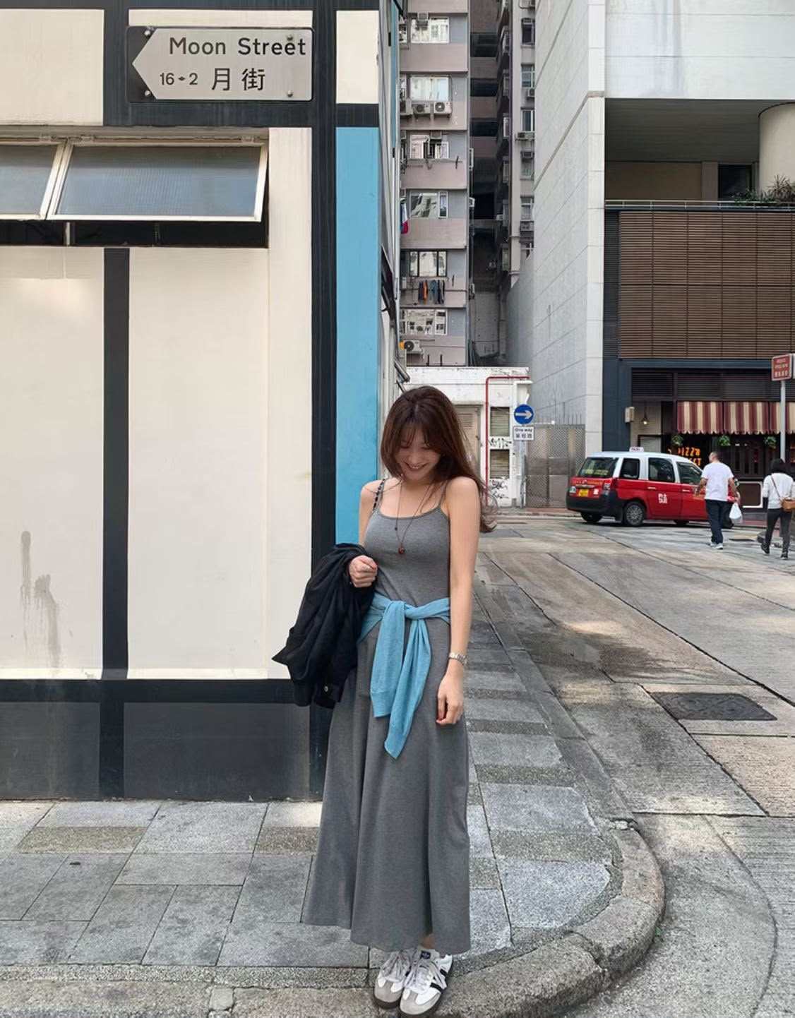 淨色吊帶連身裙連胸墊(灰色)
