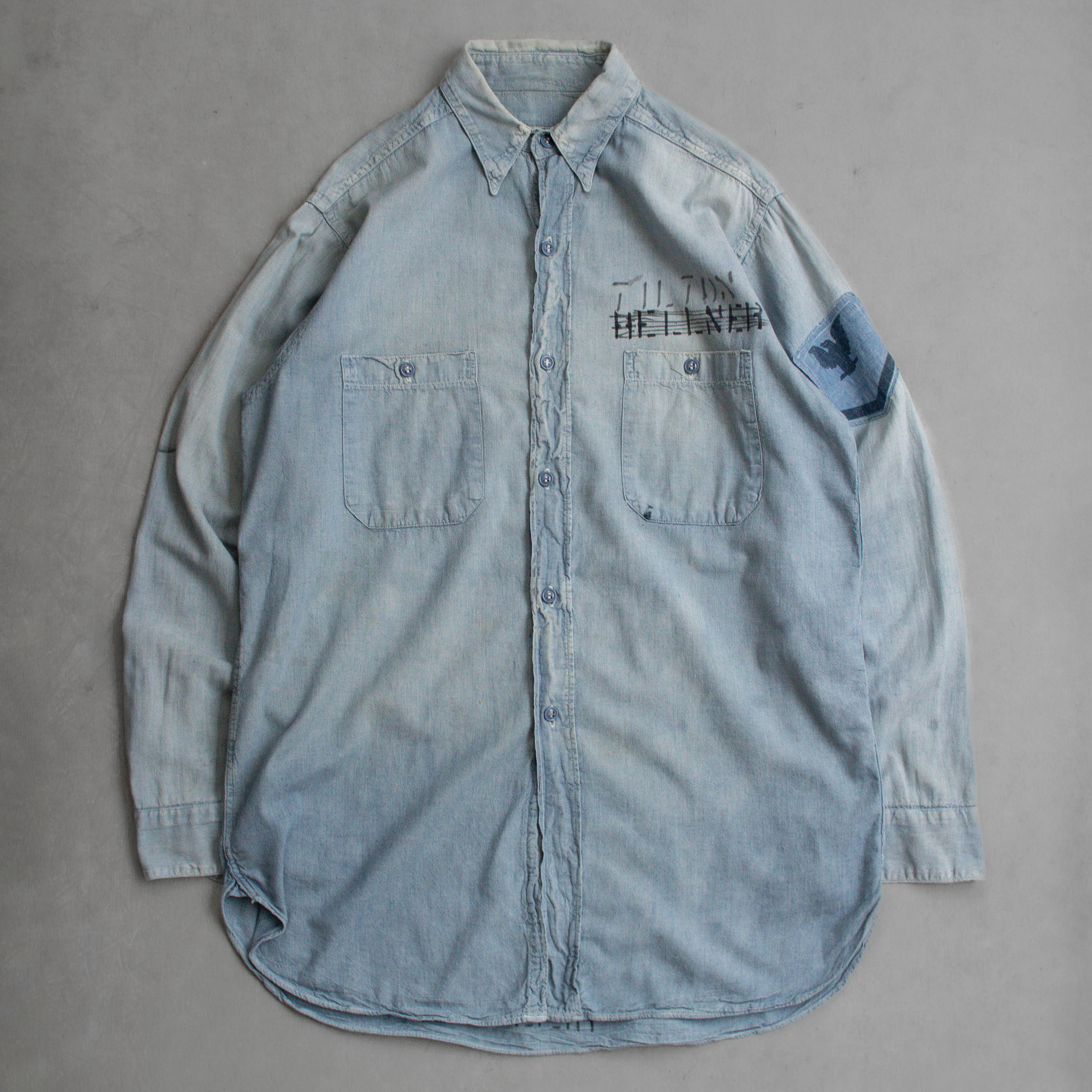 50S US NAVY CHAMBRAY SHIRT 美國 海軍 純棉 淺藍 青年布 長袖 襯衫