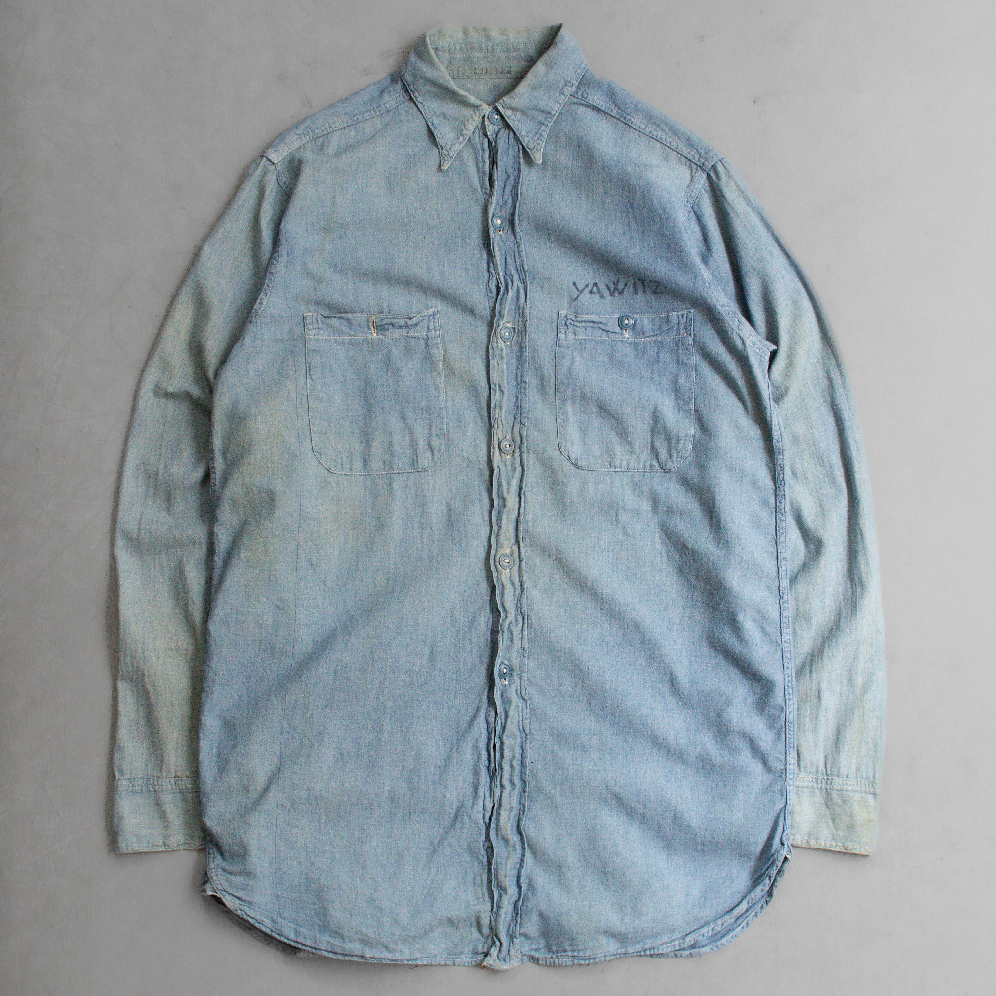 40S US NAVY CHAMBRAY SHIRT 美國 海軍 純棉 淺藍 青年布 長袖 襯衫