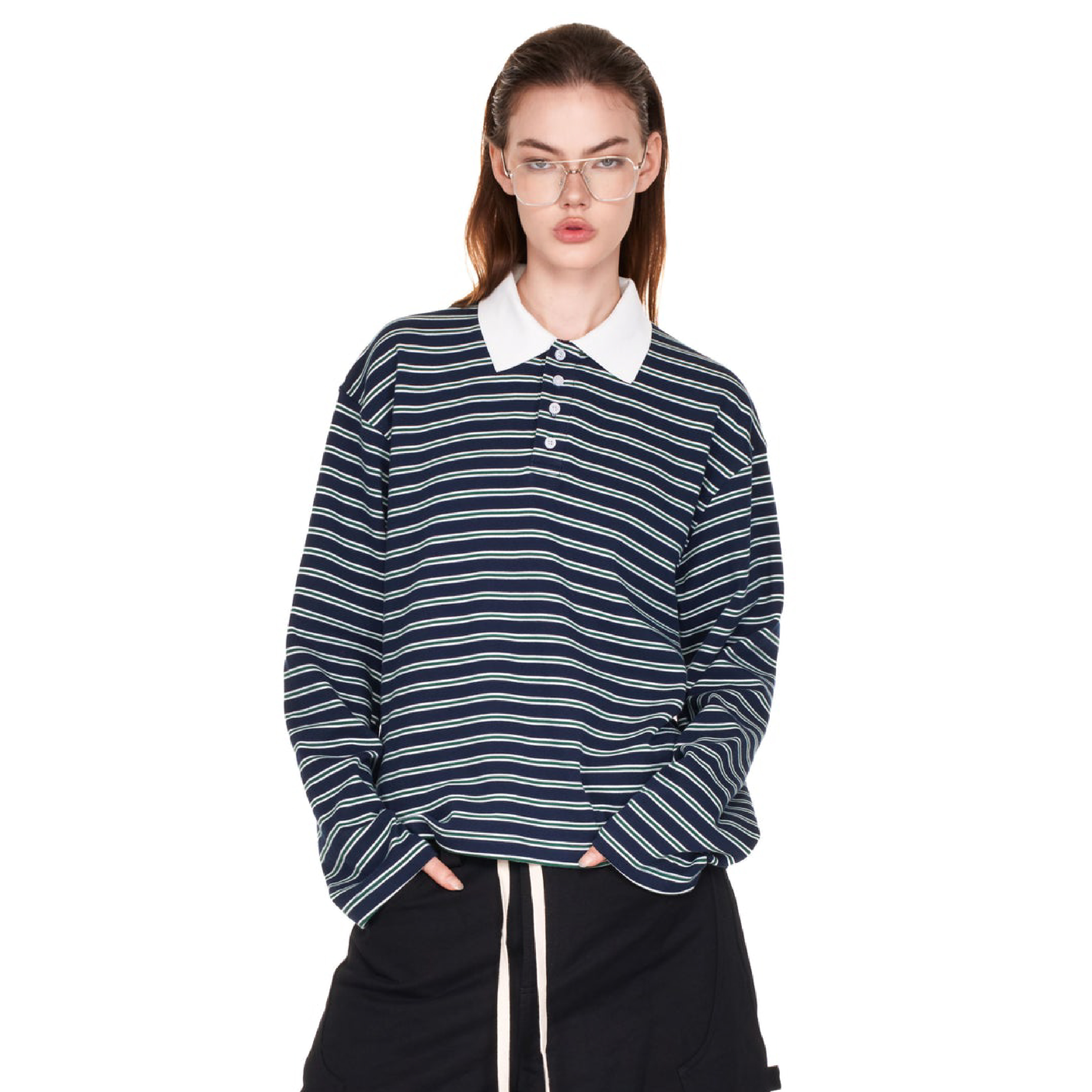 PUSH PUSH Rugby Polo Shirt 撞色條紋 長袖Polo衫