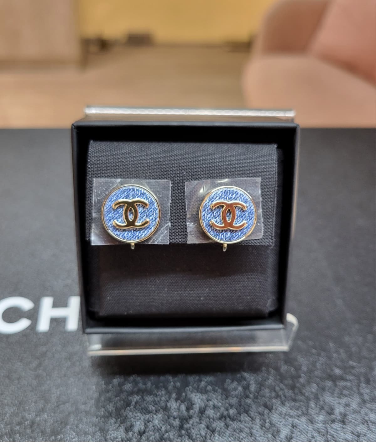 CHANEL ABH047 BLEU Circle Clip Earrings