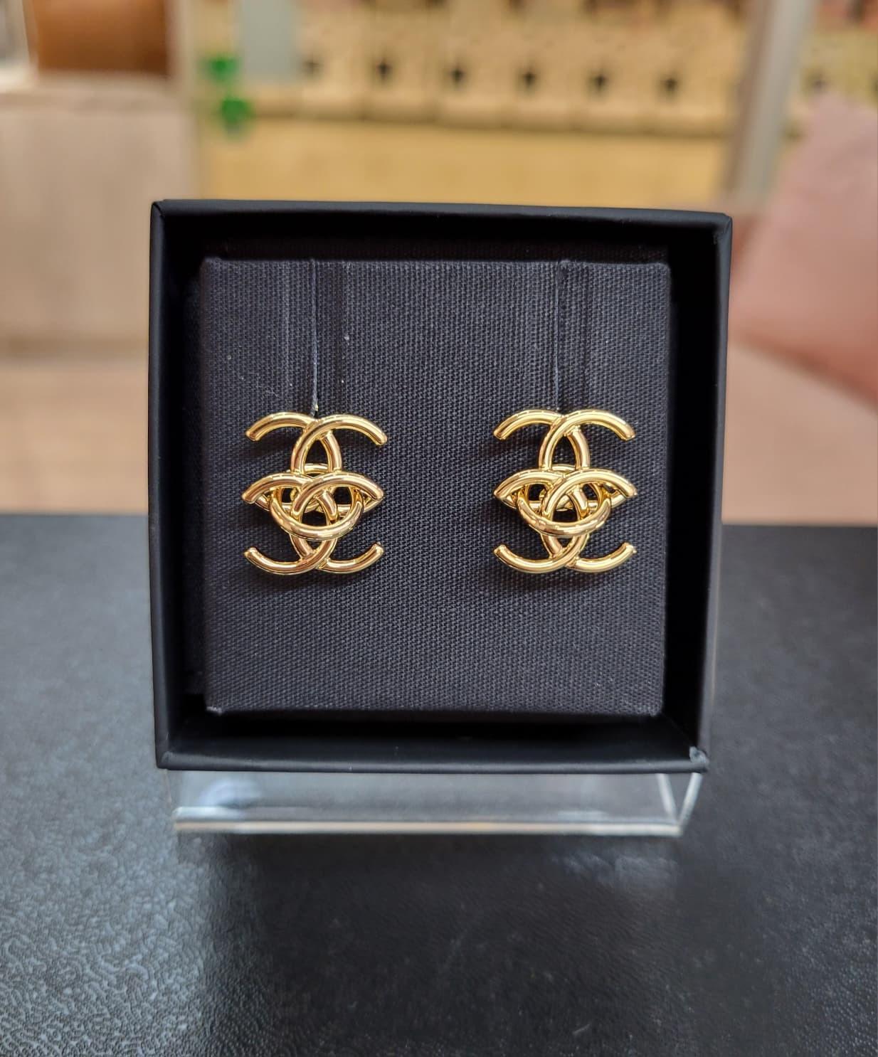 CHANEL ABH909 EARRINGS DOUBLE C GOLD