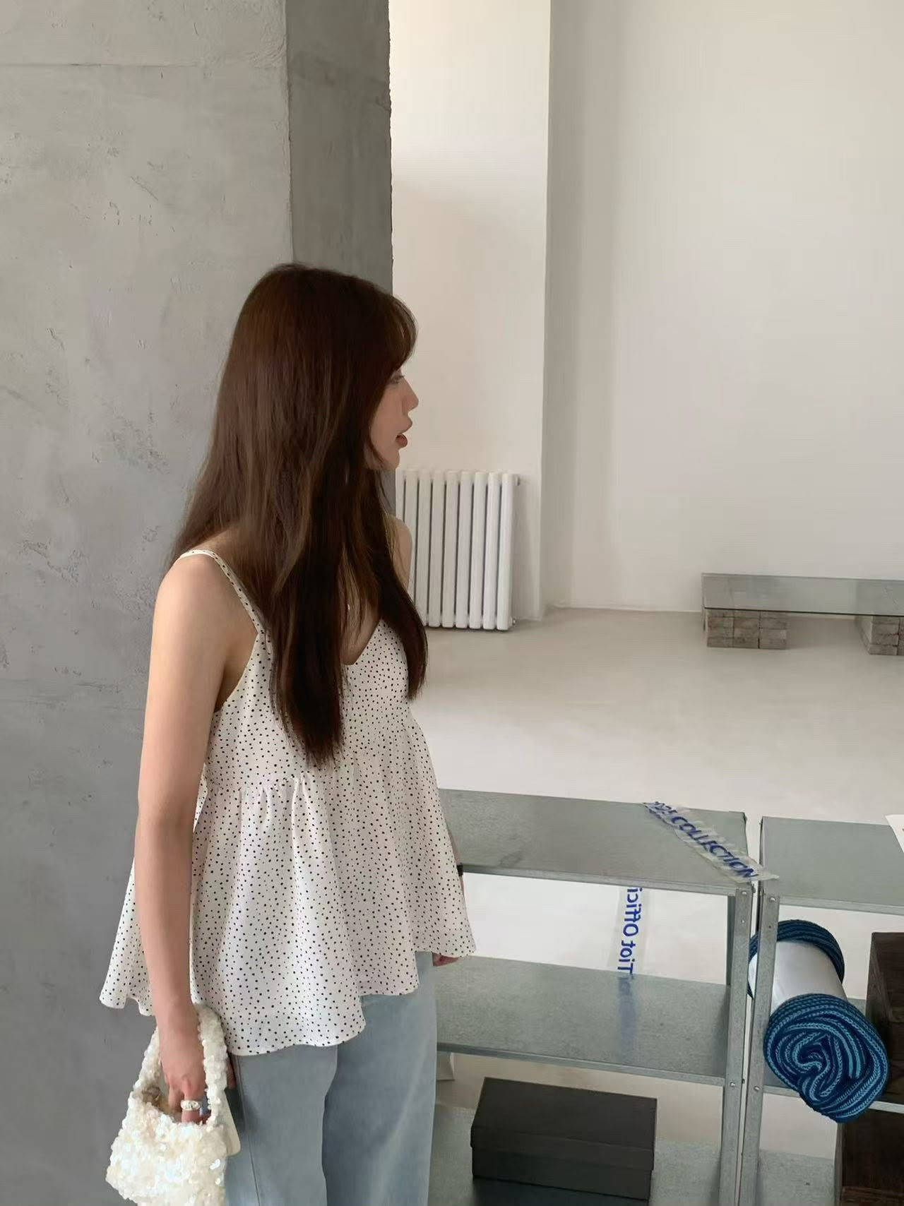 波點吊帶上衣(白色)