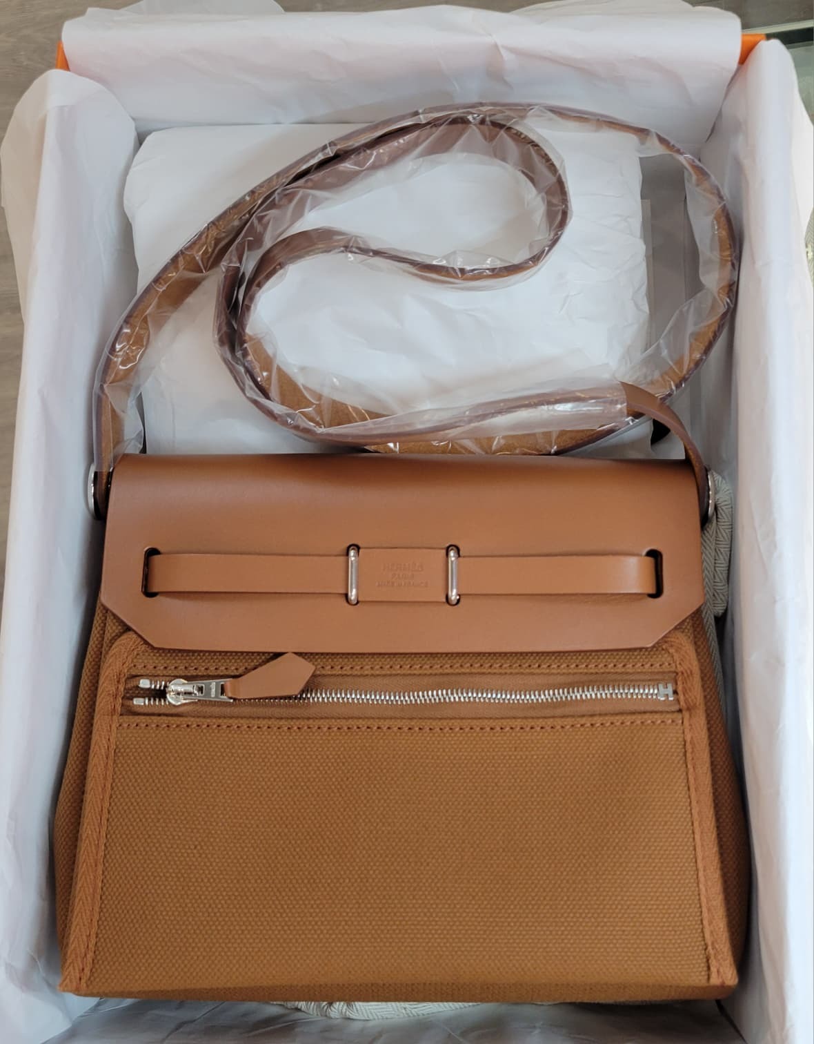 HERMES Mini HERBAG ZIP 20 34 FAUVE/FAUVE CK 馬鞍棕色銀扣