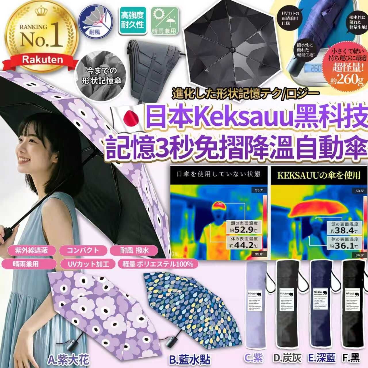 [D3387] 日本Keksauu 2026最新黑科技SPF50+++防曬記憶3秒免摺超撥水降溫自動傘