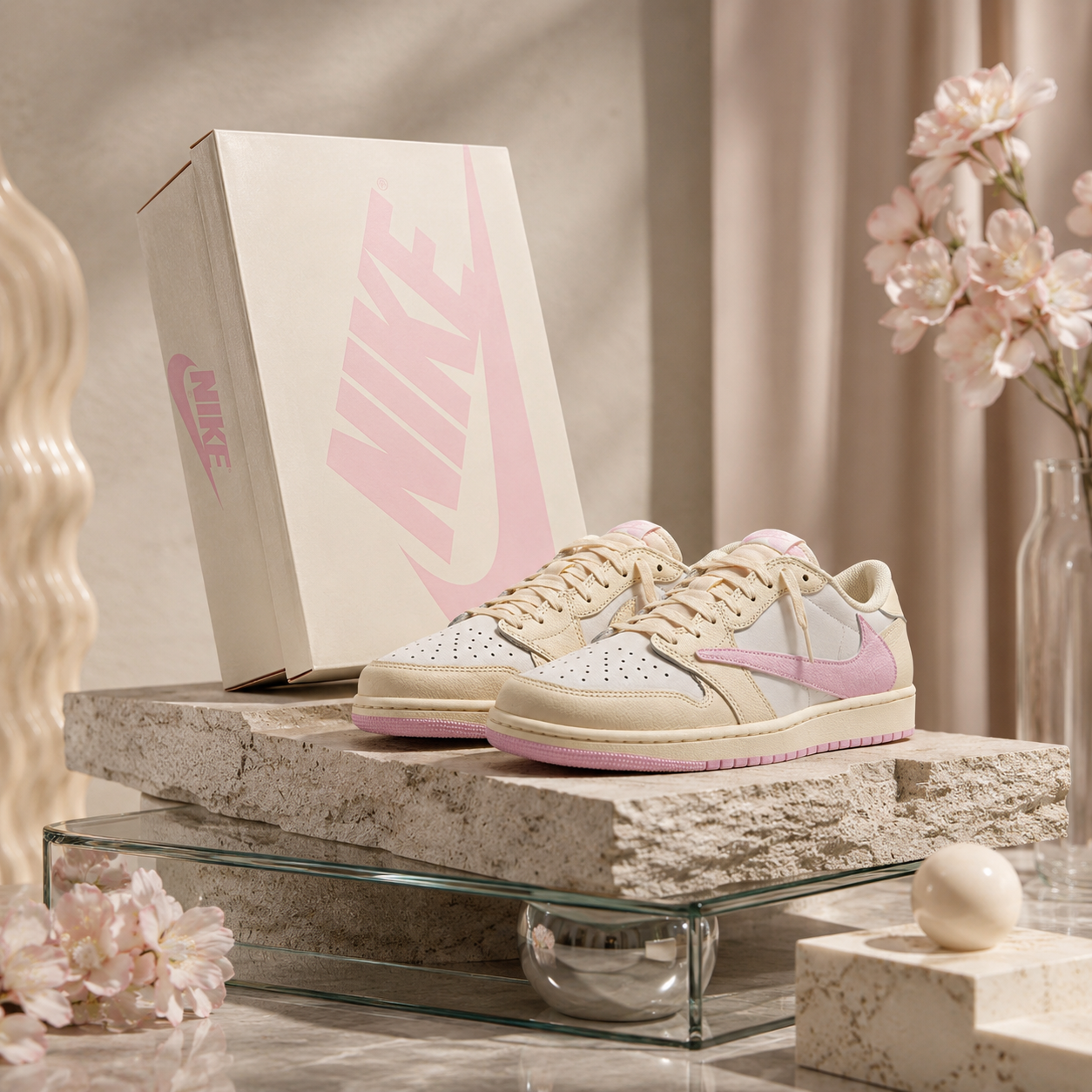 Travis Scott x Nike Air Jordan 1 Low OG  "Muslin Pink" 奶底粉勾 粉倒鉤 IQ7604100