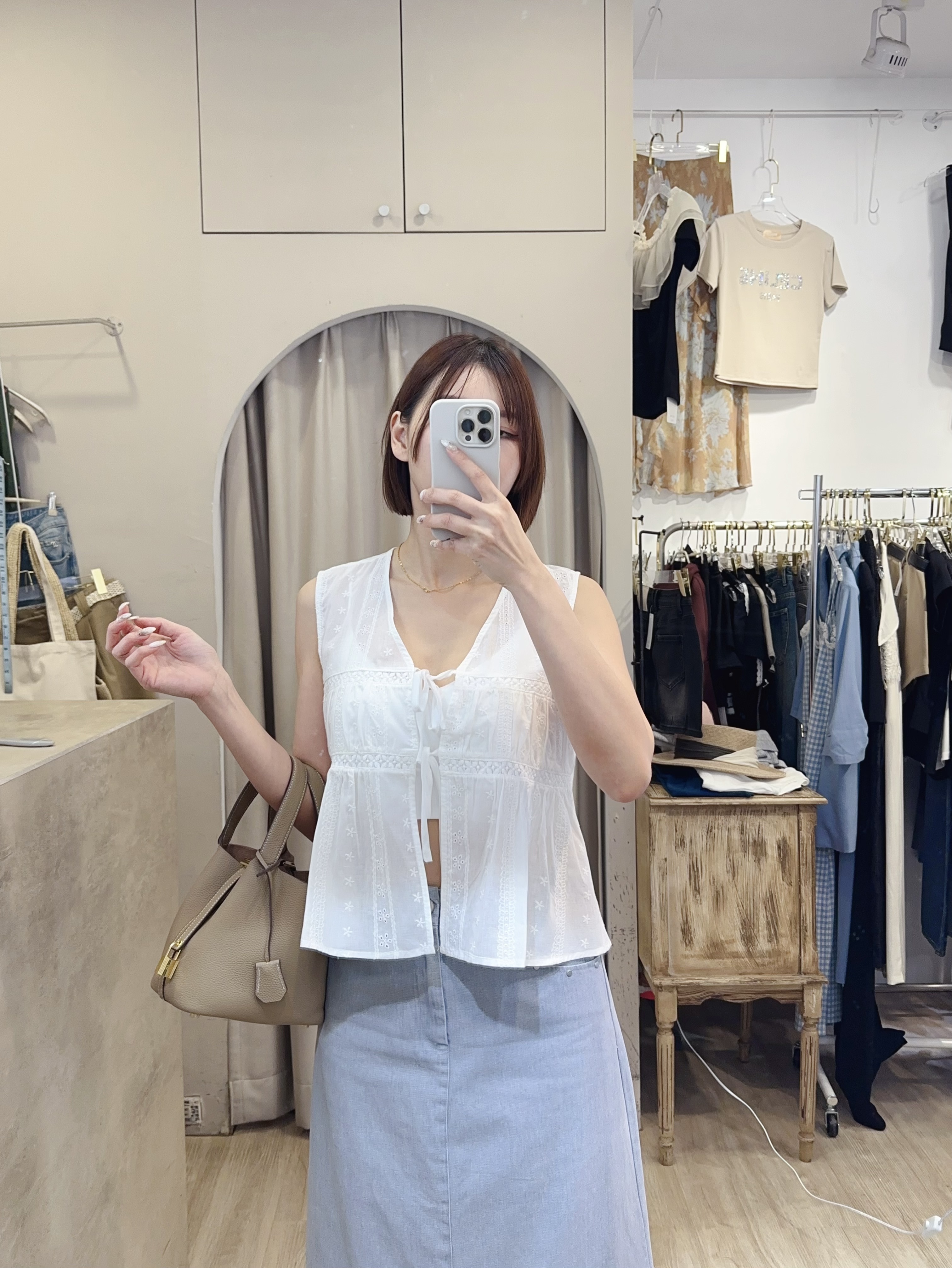 棉麻提花綁結背心