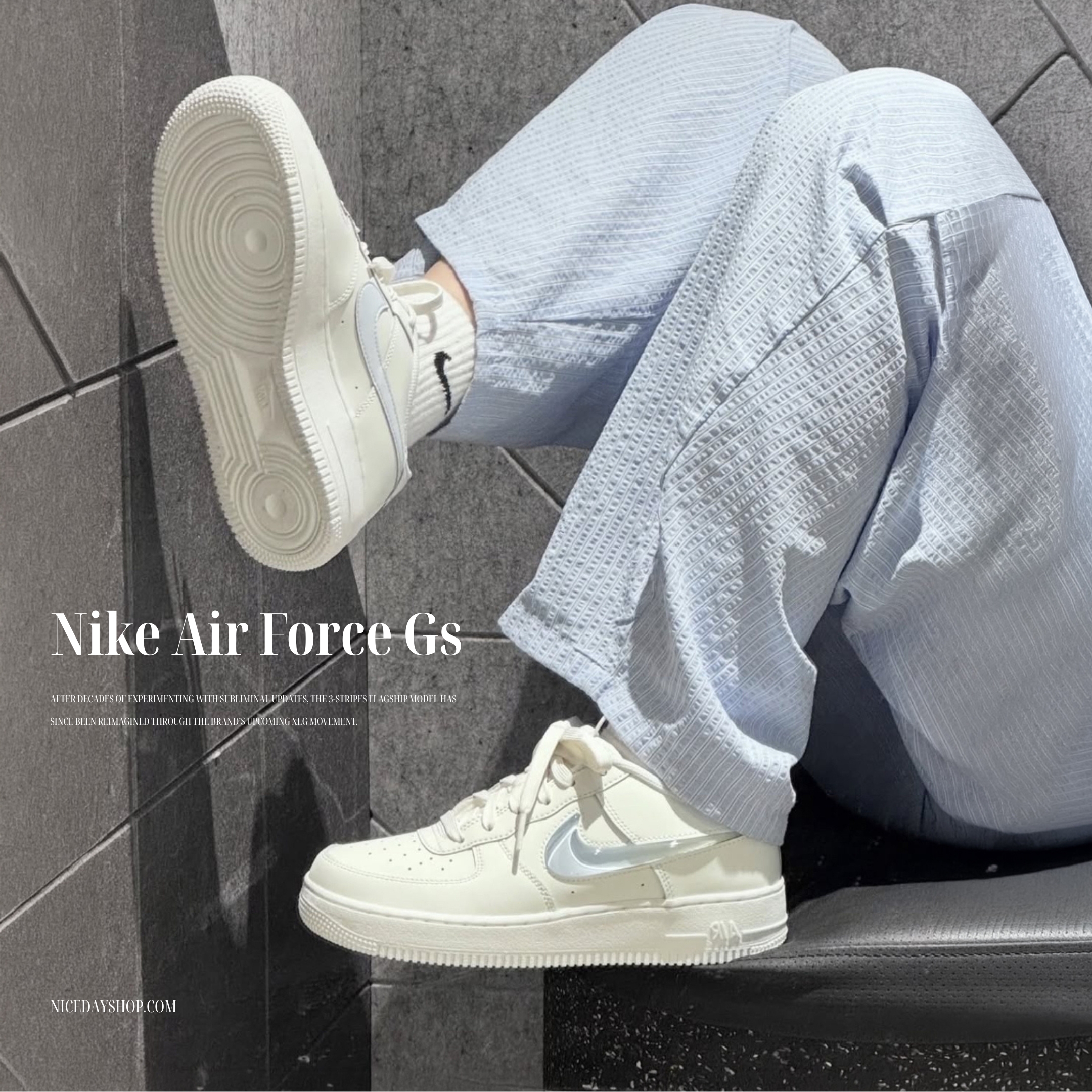 NICEDAY 代購 Nike Air Force 1 GS 白藍 天空藍 寶寶藍 漸層 果凍勾 立體勾 女鞋 IR0595-101