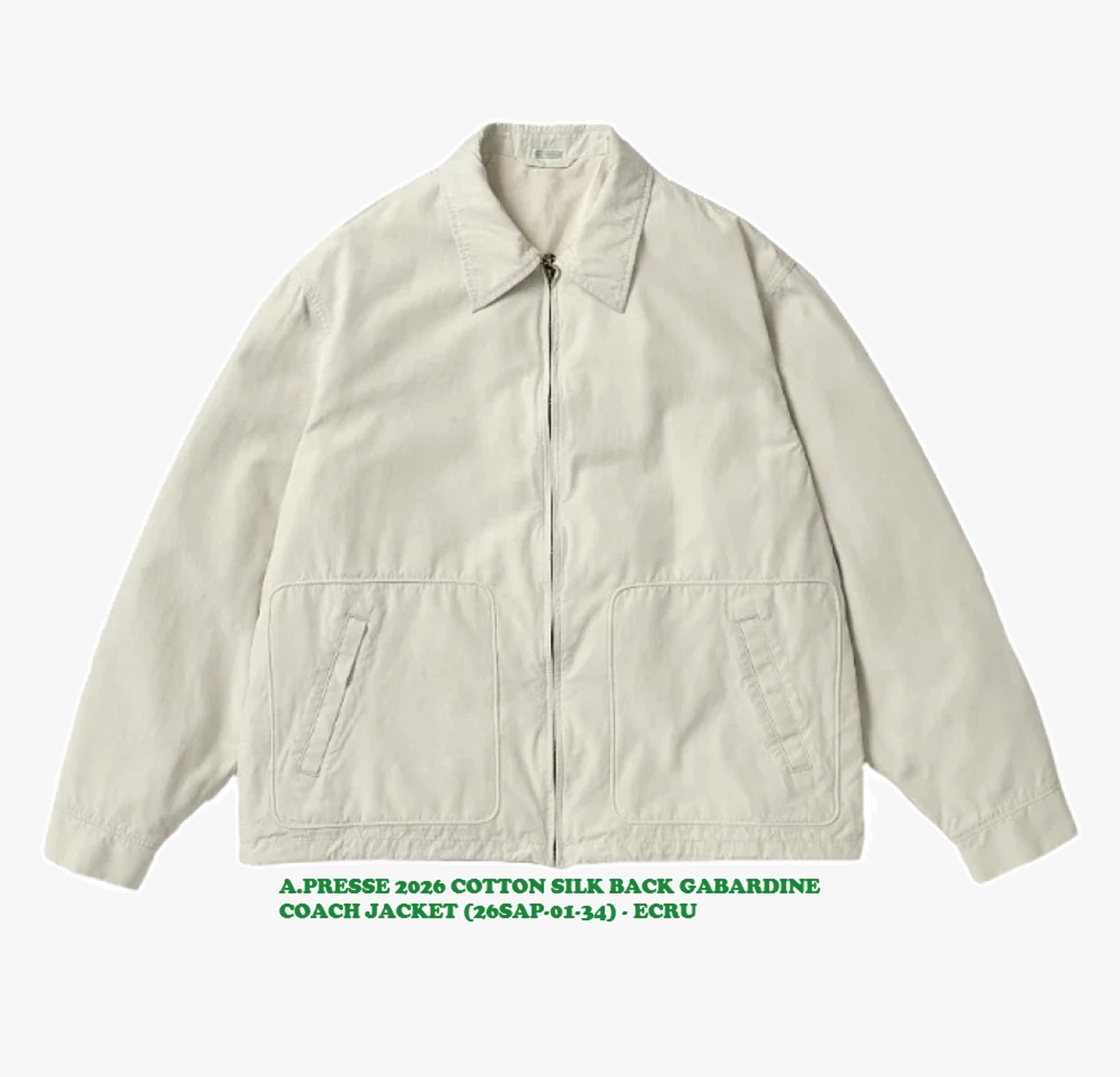 LAST PCS: A.PRESSE 2026 COTTON SILK BACK GABARDINE COACH JACKET (26SAP-01-34) - ECRU PRE ORDER ITEM (預訂中)