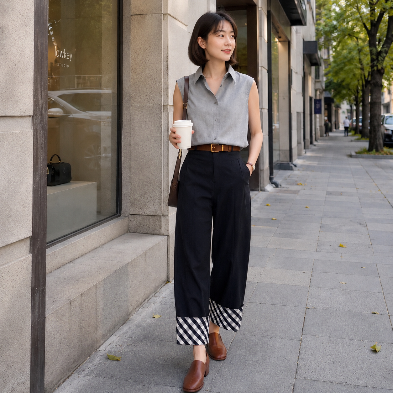 SLEEVELESS COLLARED BUTTON SHIRT