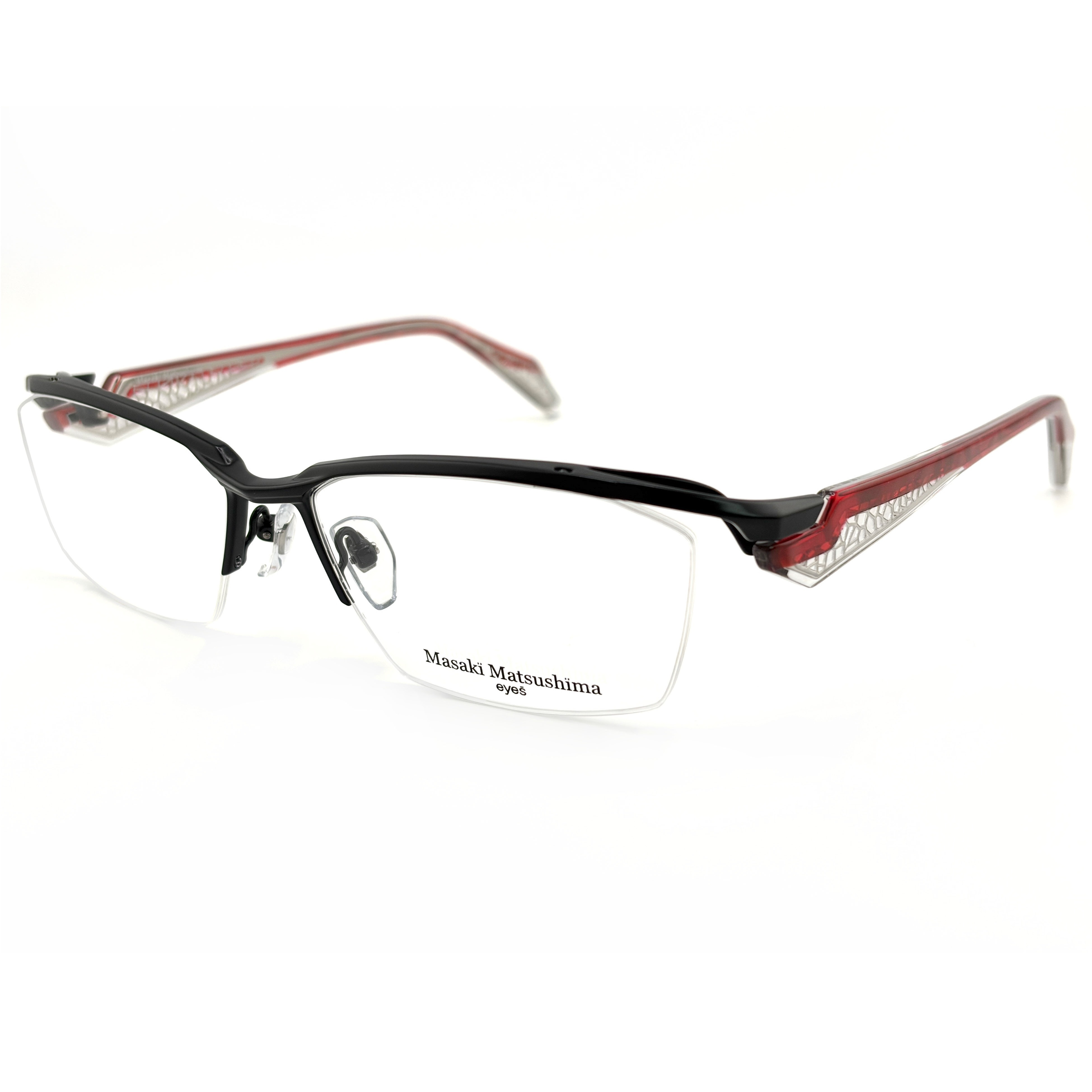【Masaki】MF1303 C4 方框光學眼鏡 日本製鈦金屬(面#消光黑色|腳#紅搭銀色)