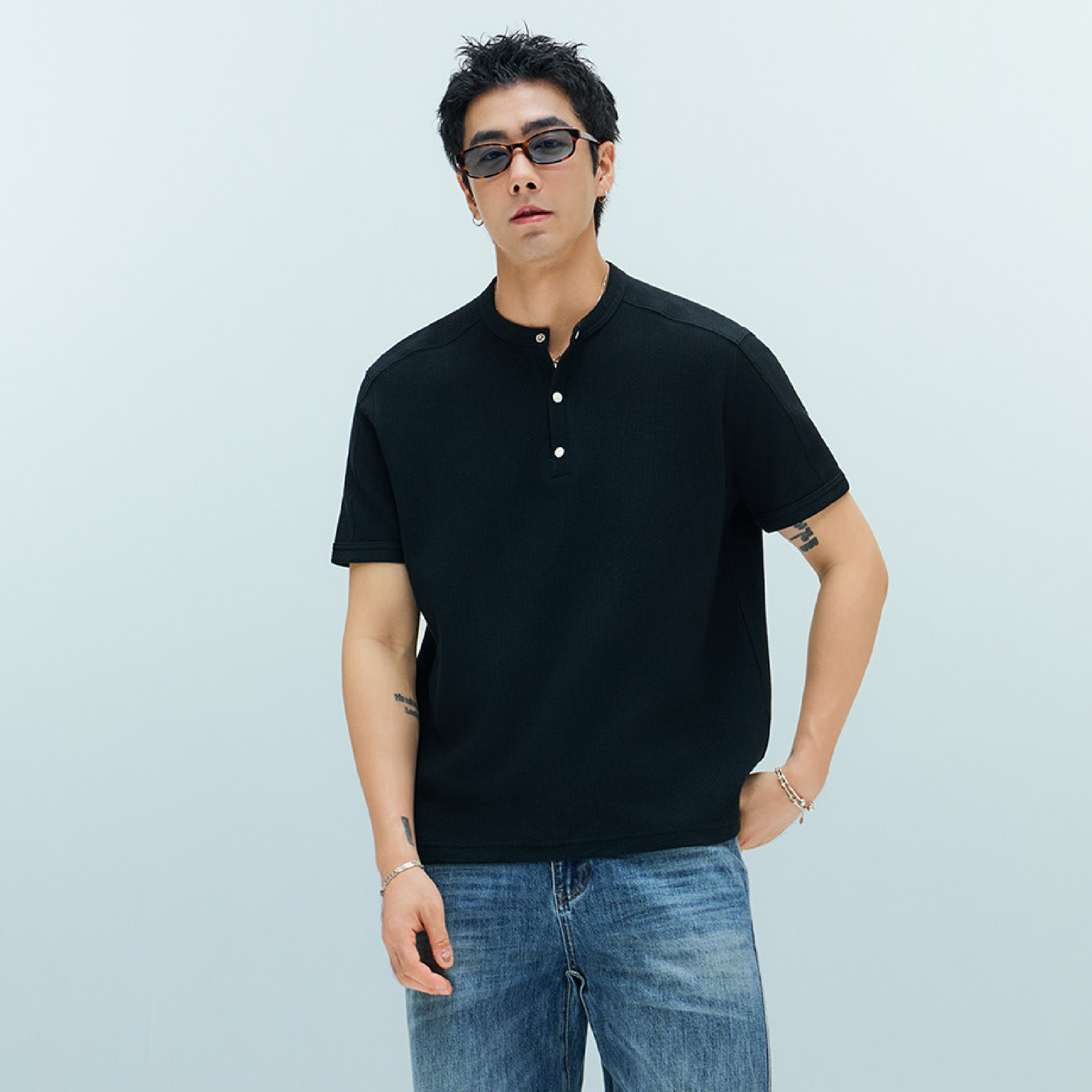 TANOXI Button Henley Tee 吸濕速乾 亨利領短Tee [TNX-T460]