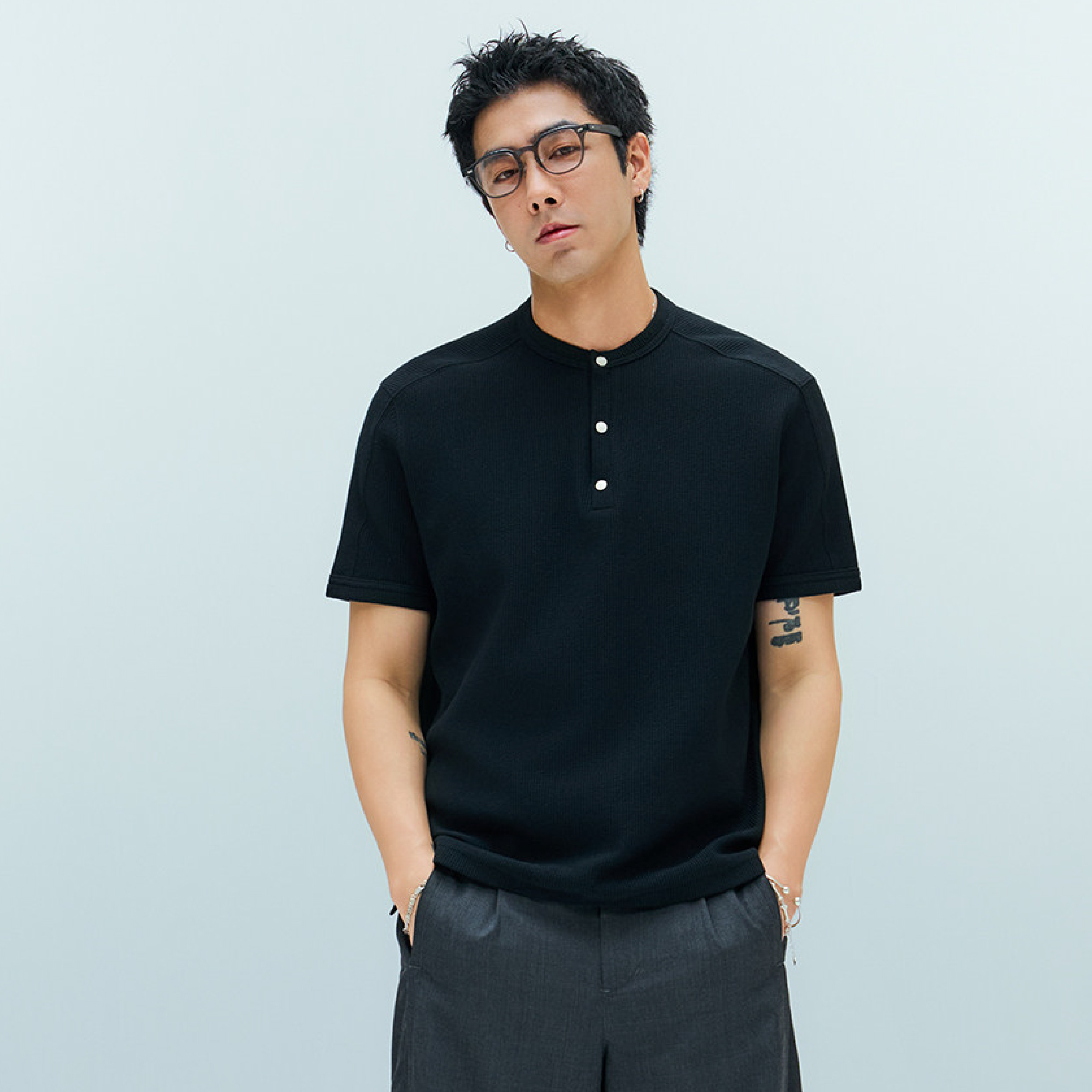 TANOXI Button Henley Tee 吸濕速乾 亨利領短Tee [TNX-T460]