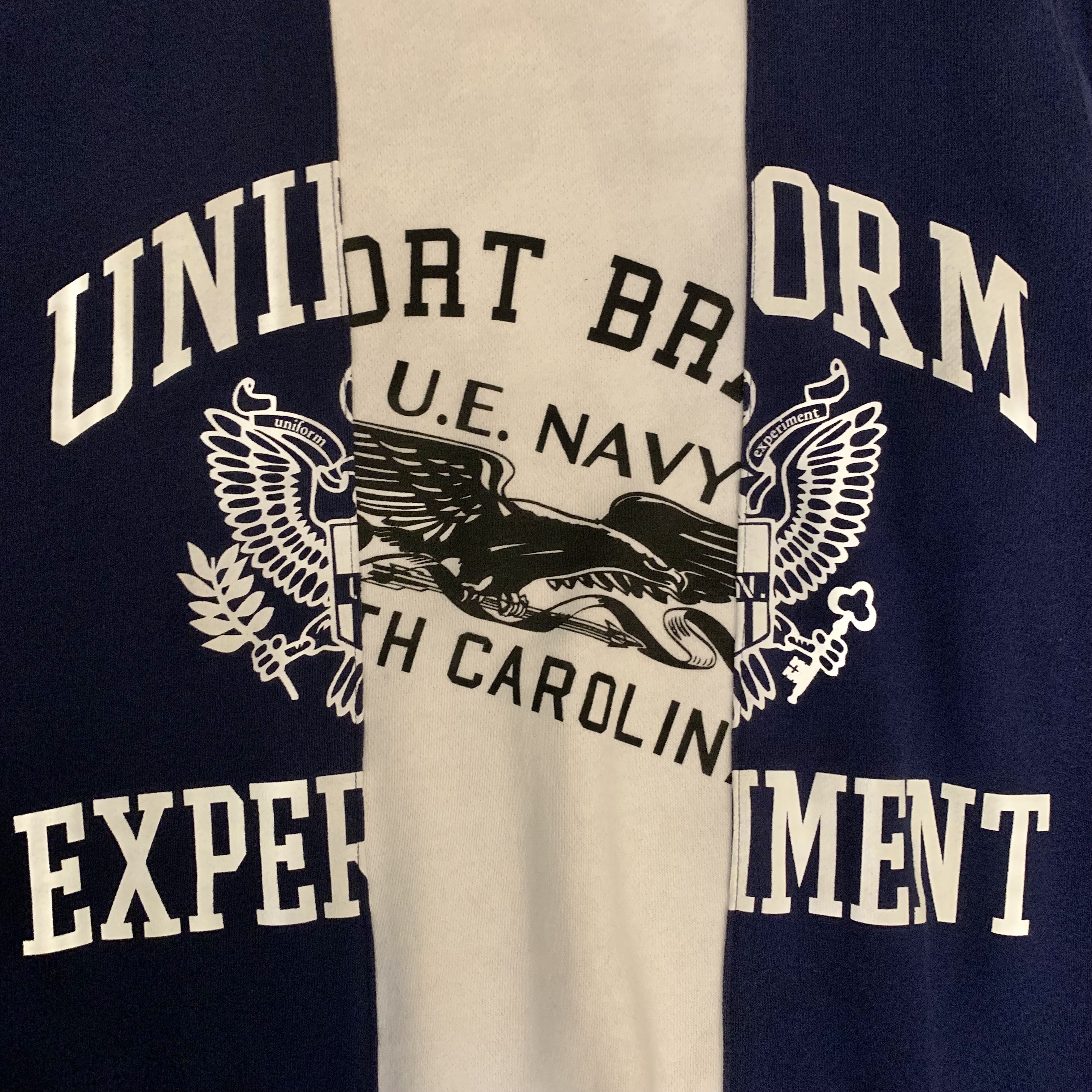 LAST SALE : SOPH Uniform Experiment RECONSTRUCTED CENTER PANEL CREW NECK SWEAT - NAVY SIZE S IN STOCK NOW (現貨發售中)