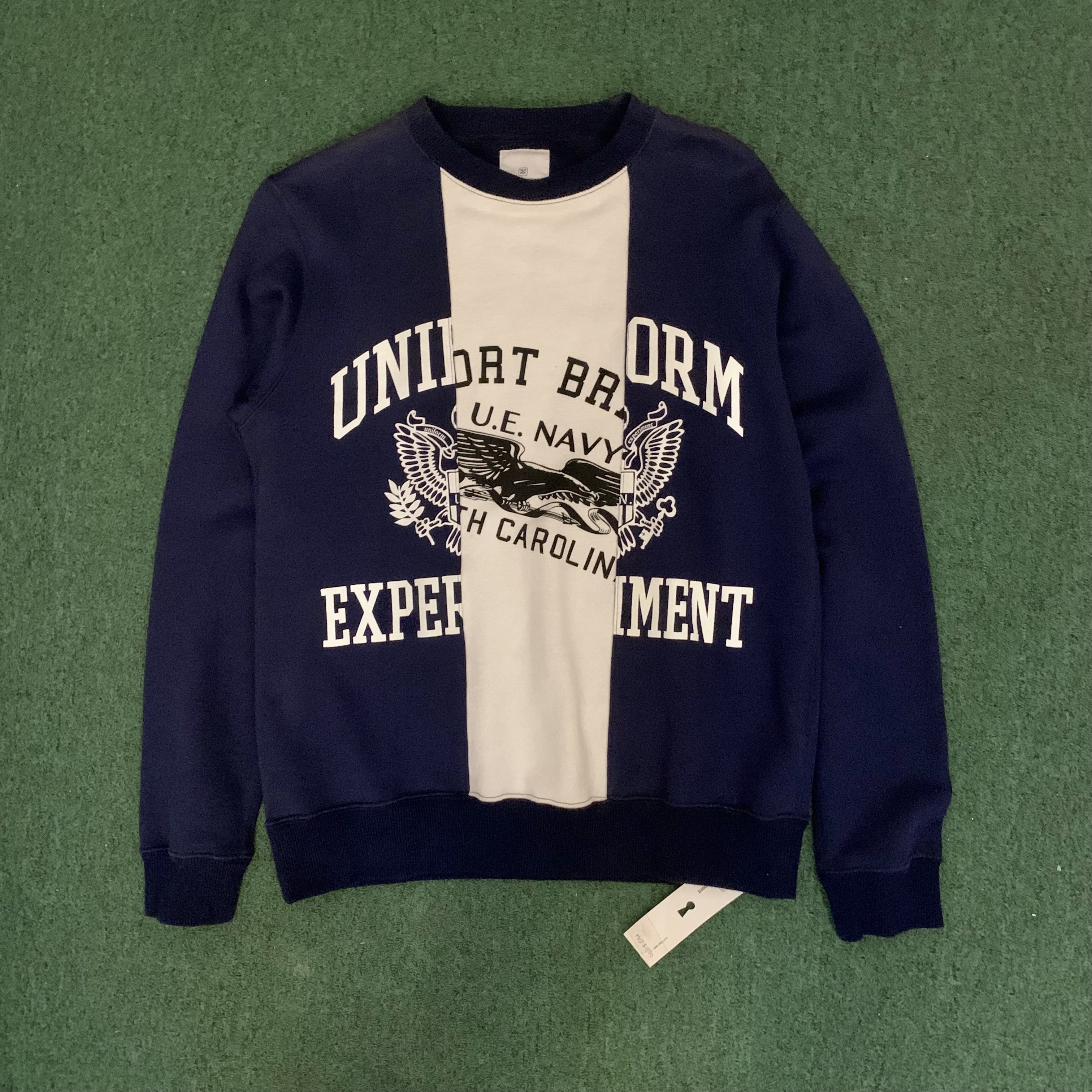 LAST SALE : SOPH Uniform Experiment RECONSTRUCTED CENTER PANEL CREW NECK SWEAT - NAVY SIZE S IN STOCK NOW (現貨發售中)
