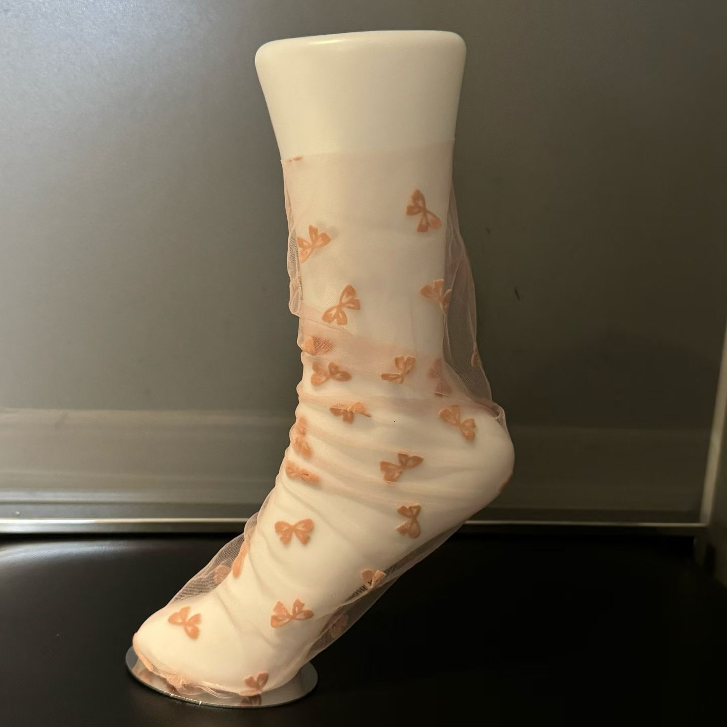 透視蝴蝶結紗短襪