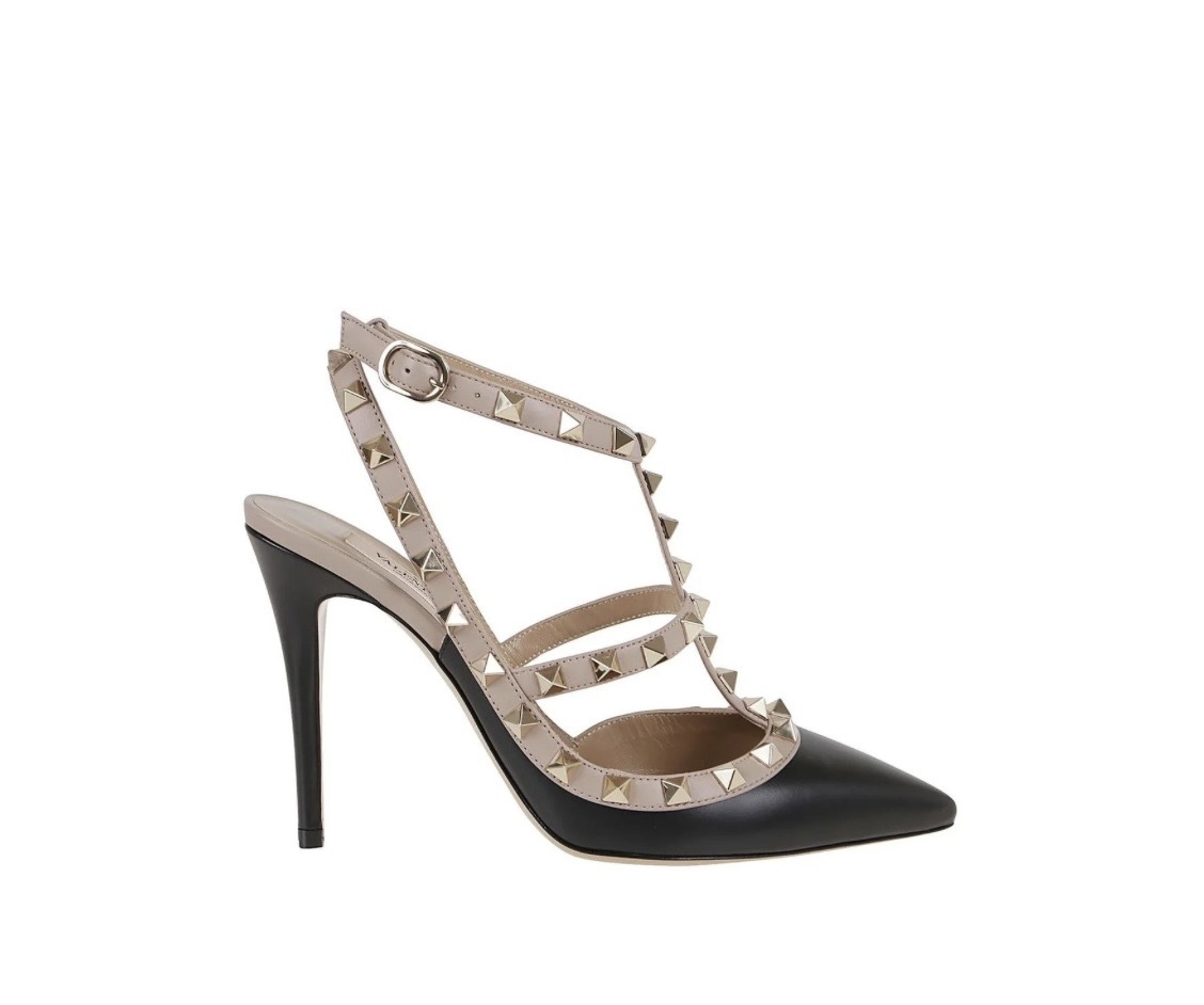 1FF0101-163 VALENTINO GARAVANI Rockstud Grainy Leather Ankle Strap Pump 100 Mm Nero/Poudre (SS26) #8W2S0393VOD.N91 (S-EU-E)