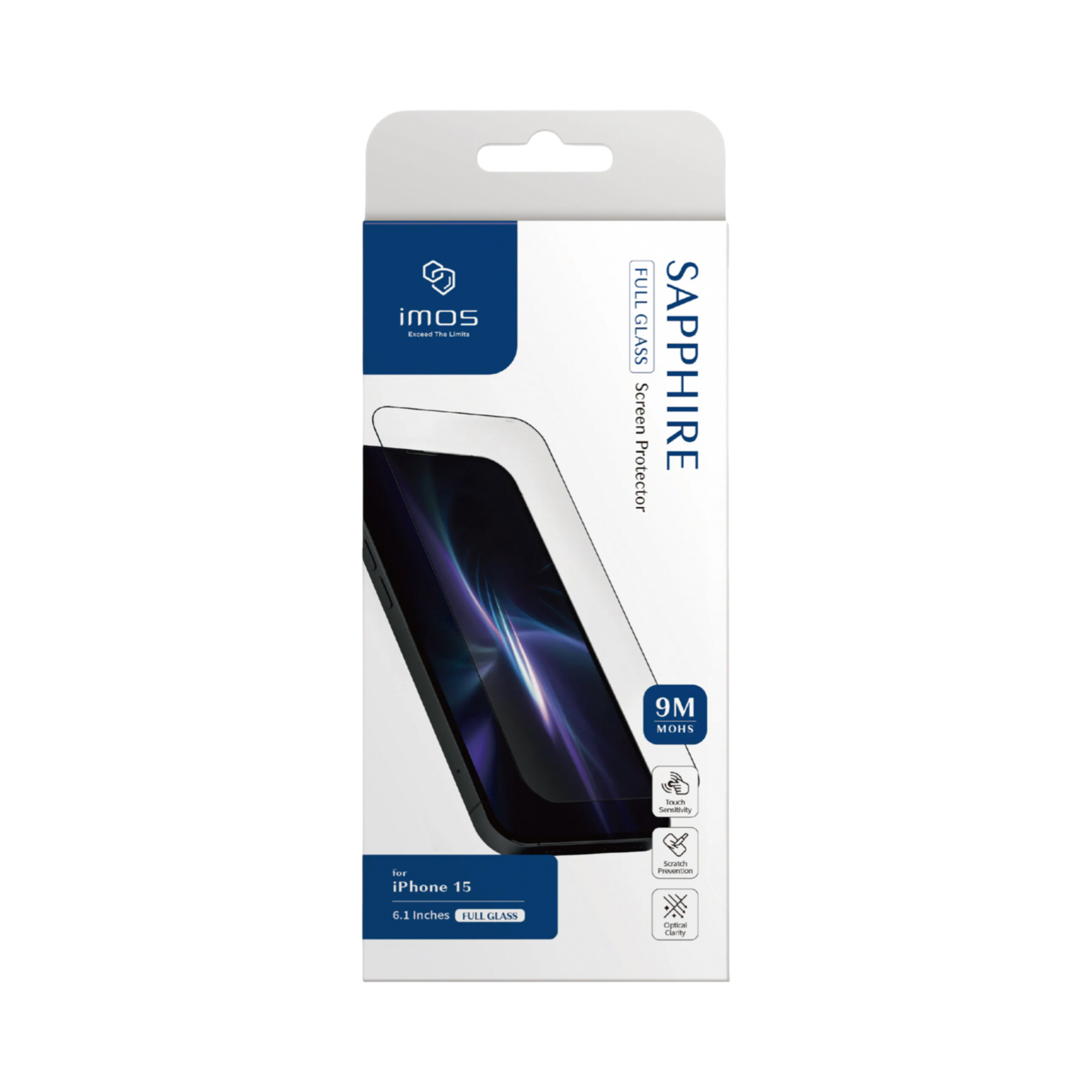 imos iPhone 14 Pro / 15 / 16 2.5D 藍寶石螢幕保護貼