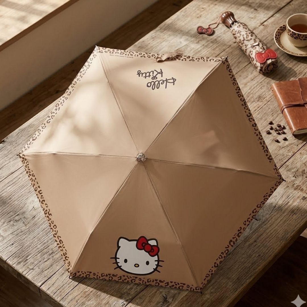 HELLO KITTY 豹紋系列-防曬縮骨遮| 雨傘(斜揹傘袋)