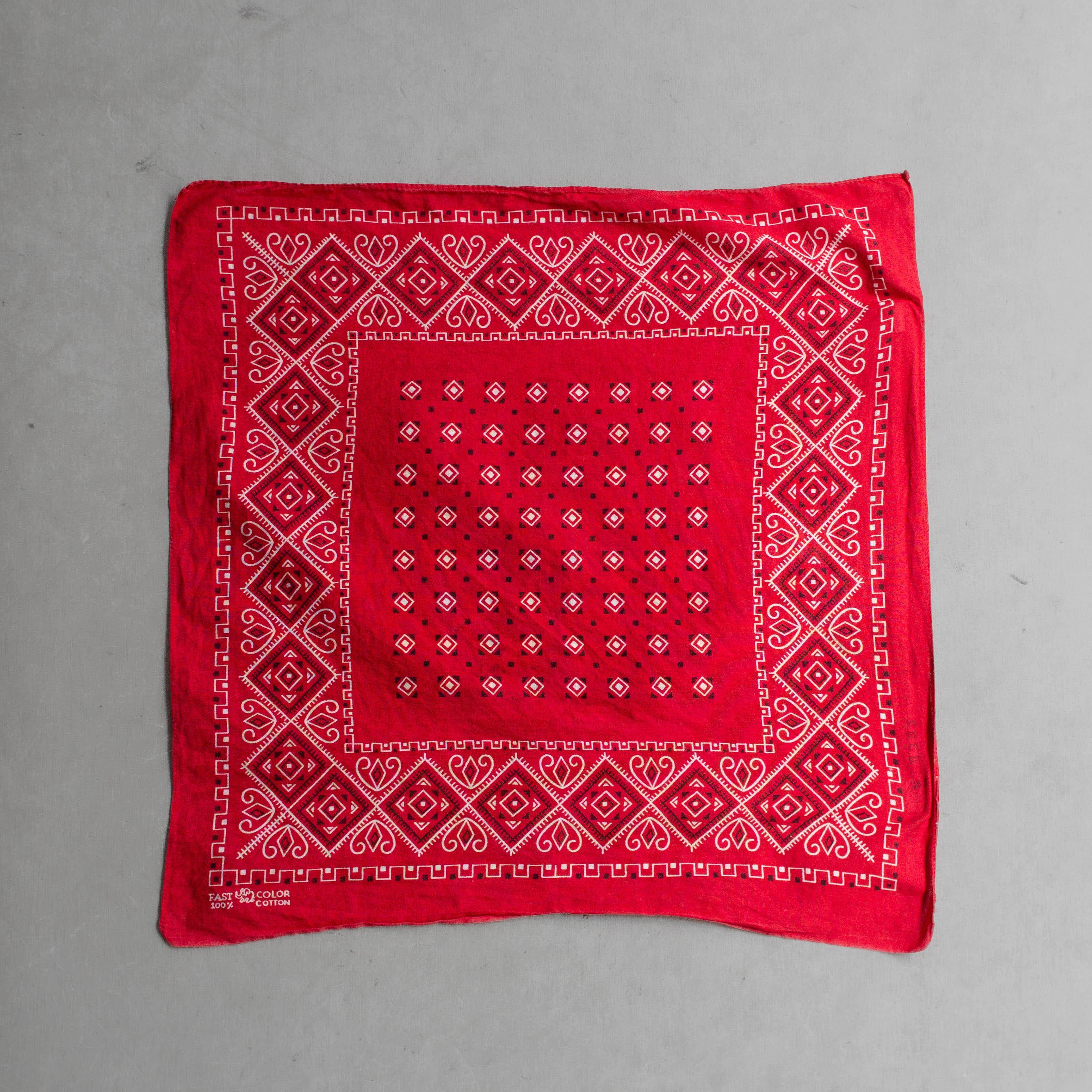 60S ELEPHANT TRUNK UP BANDANA 美國製 大象 上鼻 純棉 紅色 領巾 方巾 A