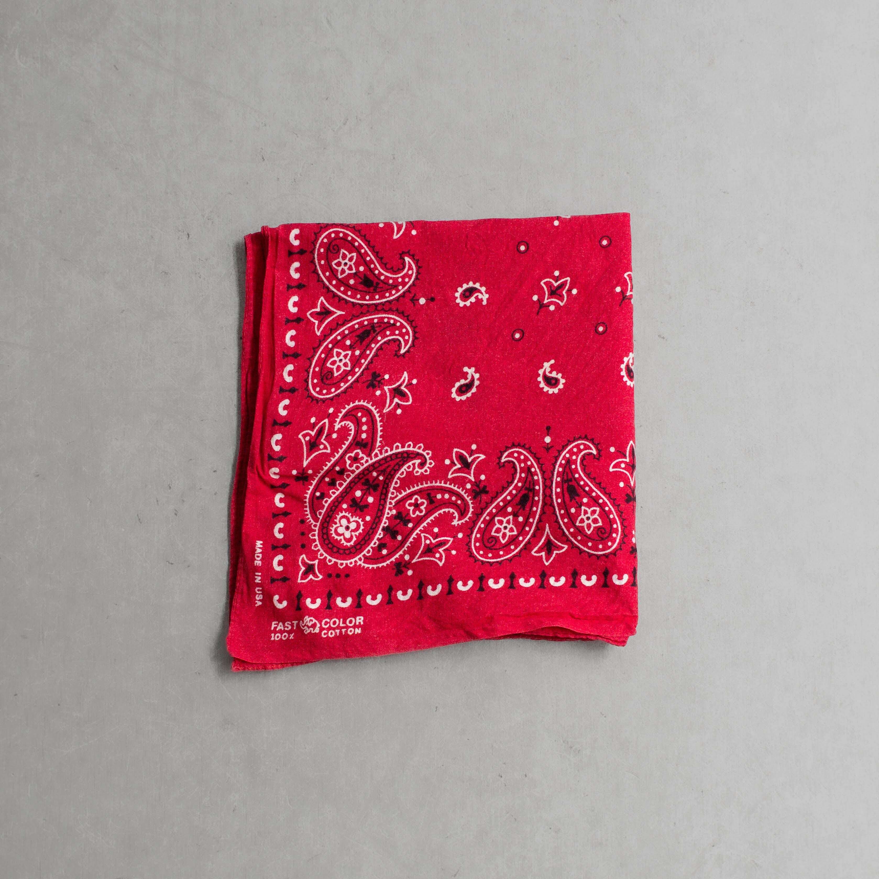 60S ELEPHANT TRUNK UP BANDANA 美國製 大象 上鼻 純棉 紅色 領巾 方巾 B