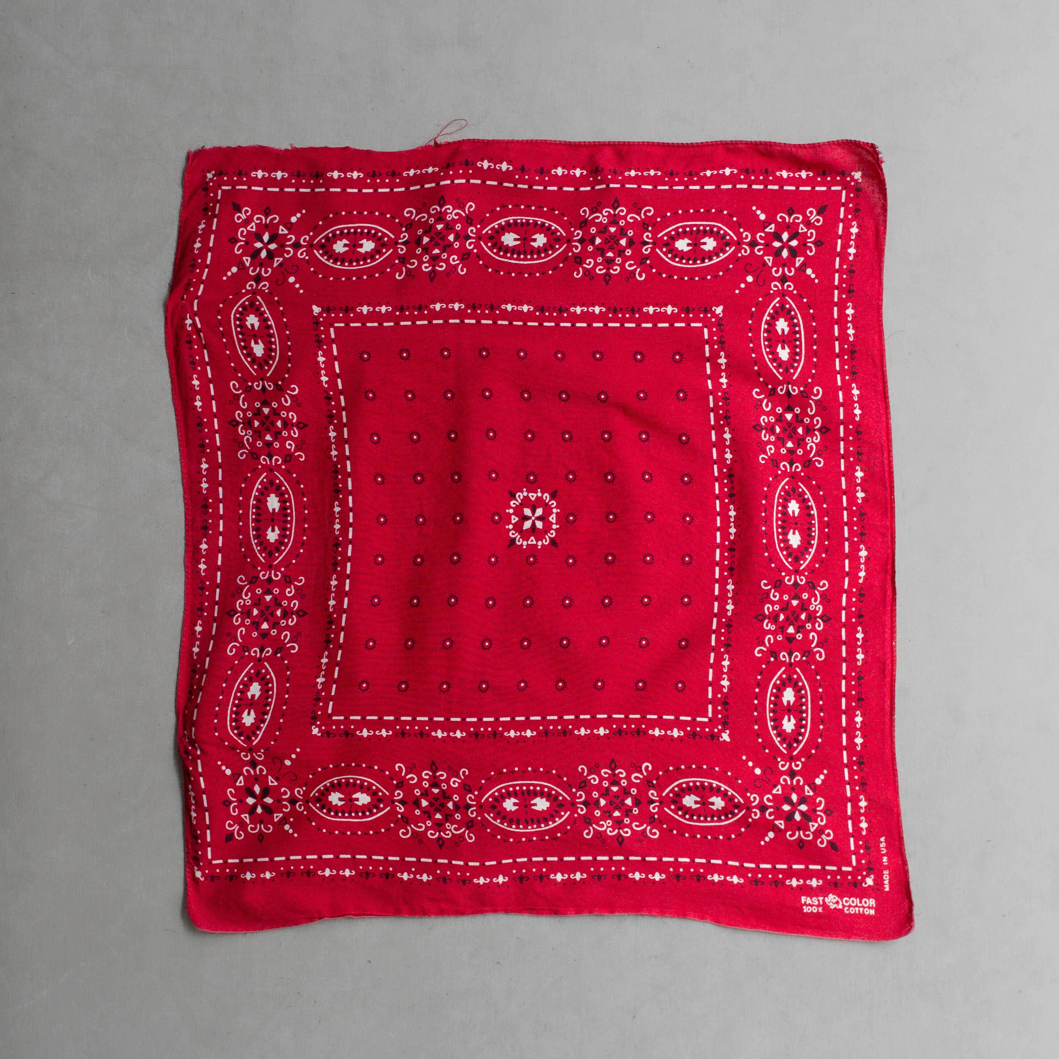 60S ELEPHANT TRUNK UP BANDANA 美國製 大象 上鼻 純棉 紅色 領巾 方巾 E