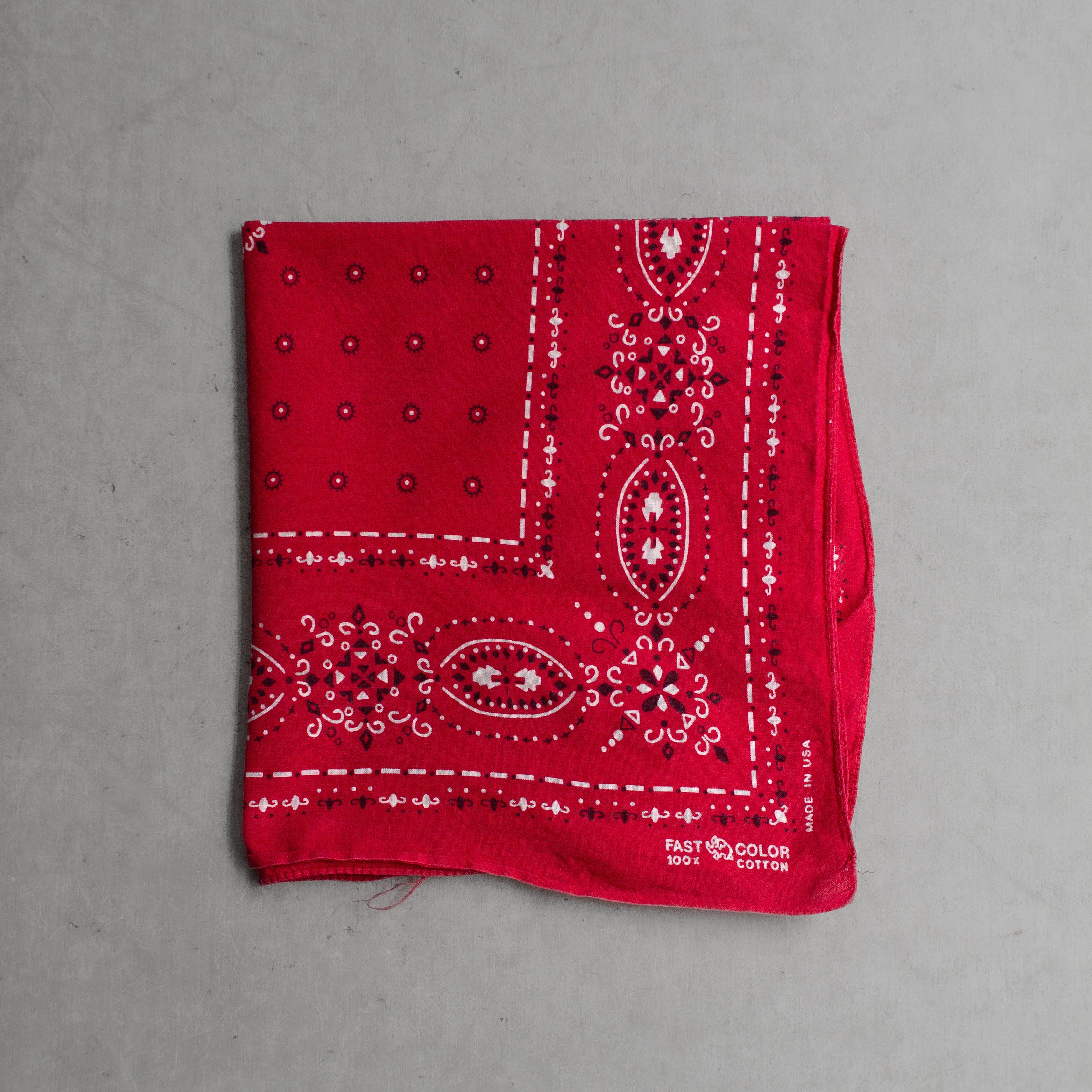 60S ELEPHANT TRUNK UP BANDANA 美國製 大象 上鼻 純棉 紅色 領巾 方巾 E