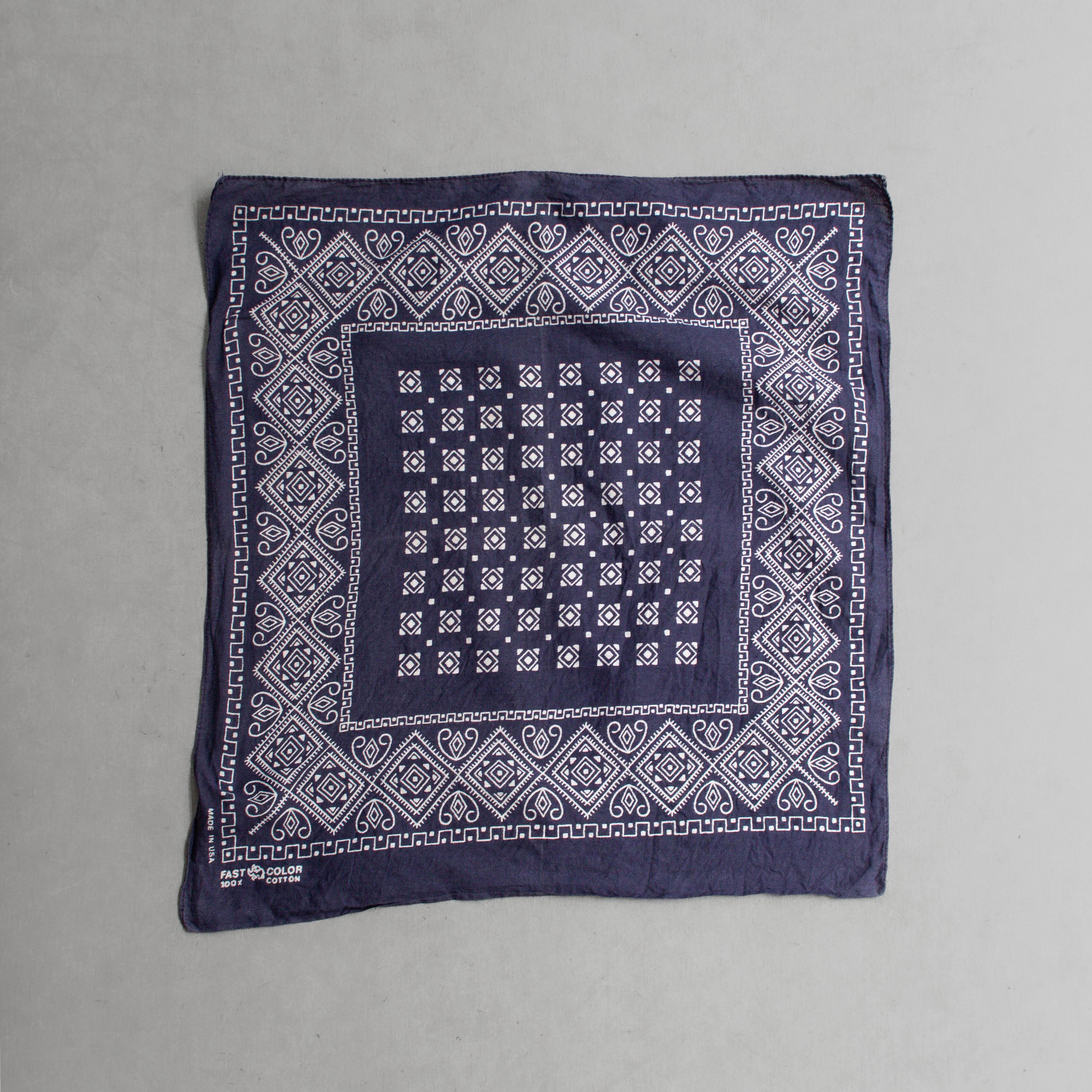 60S ELEPHANT TRUNK UP BANDANA 美國製 大象 上鼻 純棉 深藍 領巾 方巾 I
