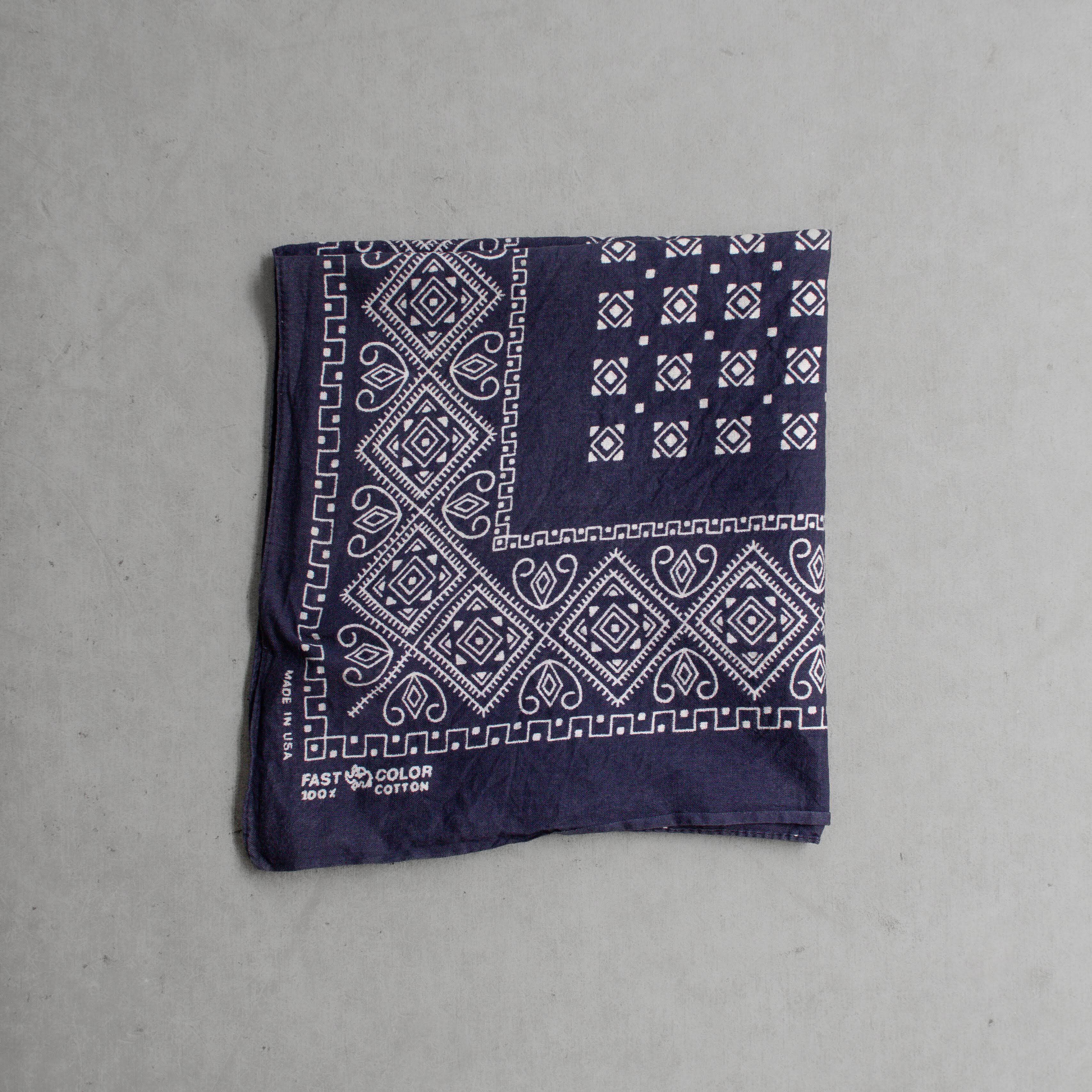 60S ELEPHANT TRUNK UP BANDANA 美國製 大象 上鼻 純棉 深藍 領巾 方巾 I