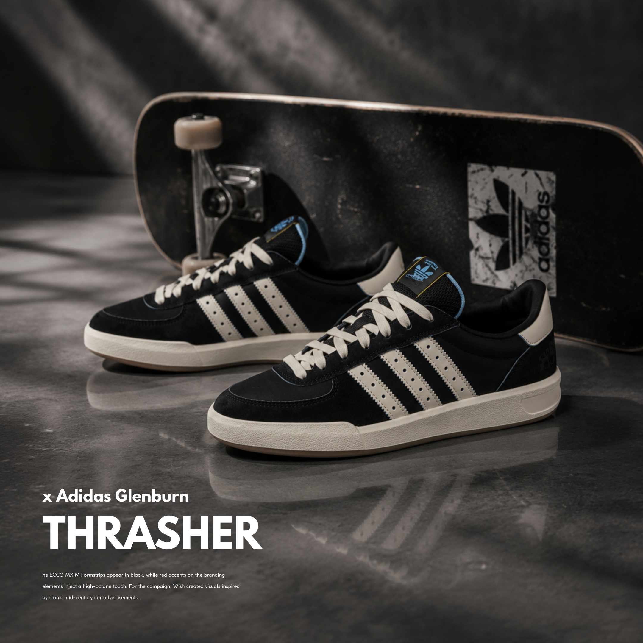 NICEDAY 代購 THRASHER X Adidas GLENBURN 聯名 愛迪達 滑板 黑 黑白 經典 板鞋 KH7384
