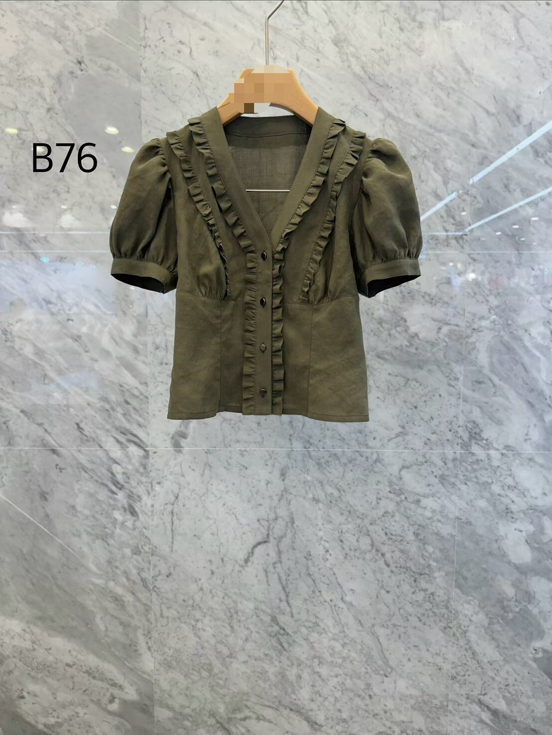 墨綠色公主袖收腰襯衫