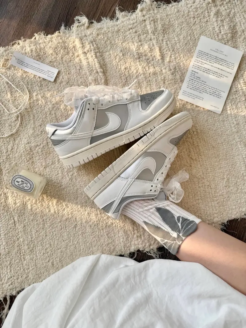 NIKE WMS DUNK LOW NEXT NATURE 奶油白銀 蕾絲紡紗鞋帶 芭蕾風 IVE同款 張員瑛 Leeseo Gaeul 金秋天