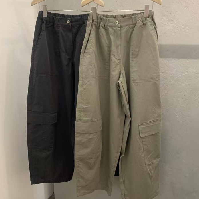 AU02 後鬆緊微工裝感氣球褲(卡其/墨灰)
