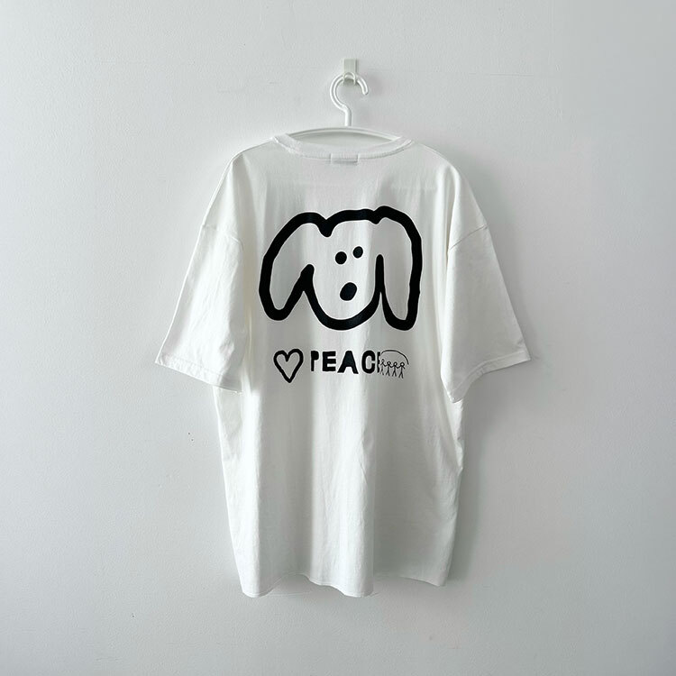 韓國 INAPSQUARE 黑白童趣塗鴉踢 PEACE DOG 白