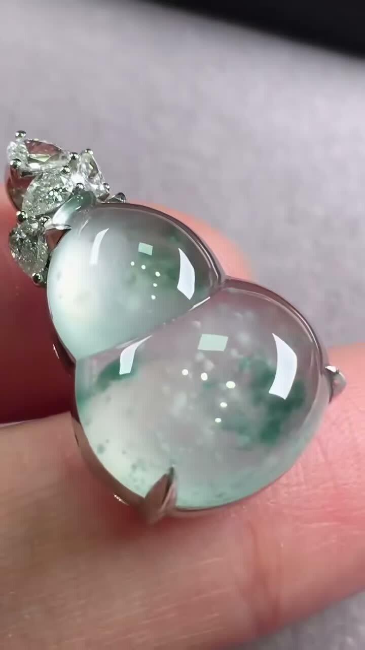 翡翠木那飄花葫蘆吊墜,天然翡翠A玉, 緬甸玉, Jade, Jadeite