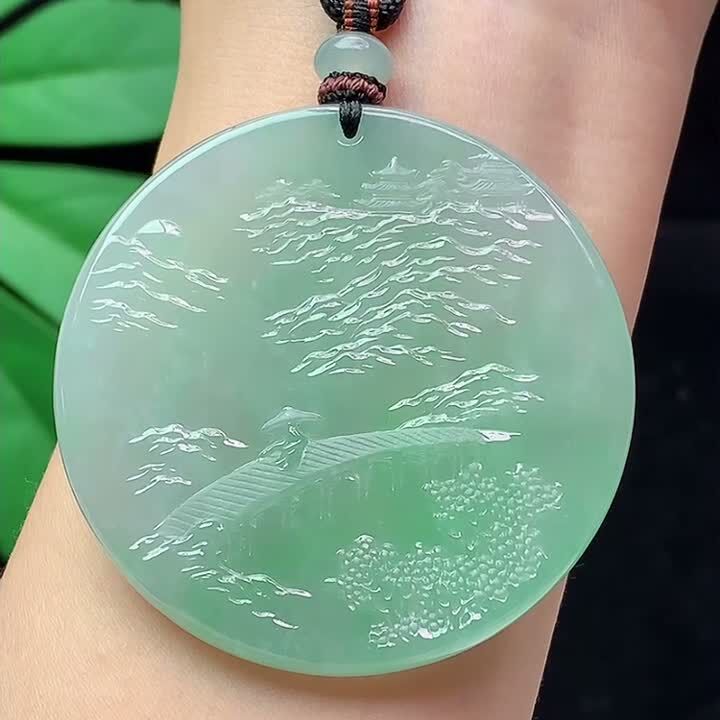 翡翠山水牌 (54.5mm直徑),天然翡翠A玉, 緬甸玉, Jade, Jadeite