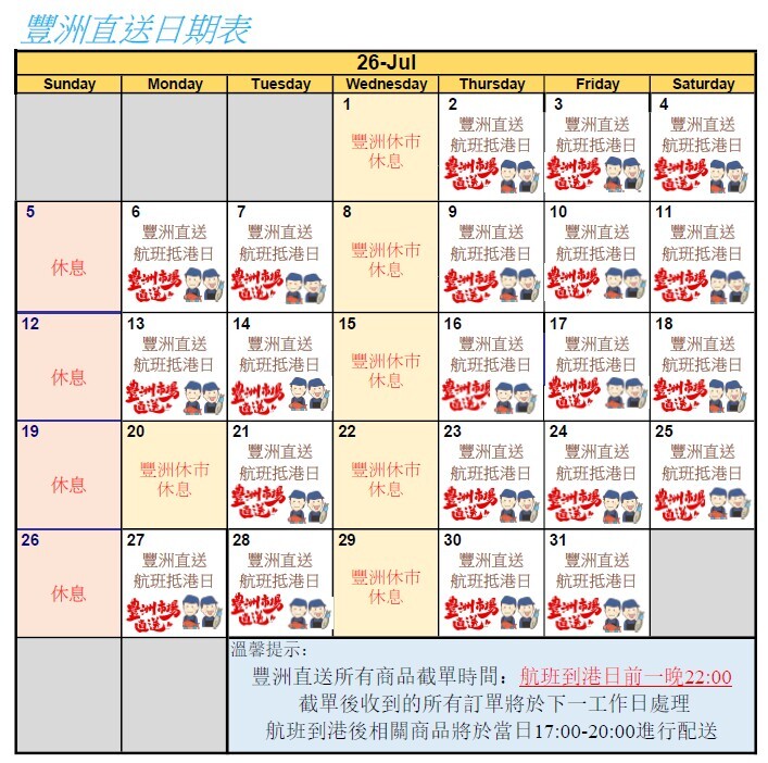最新空運直送貨期表及訂購須知