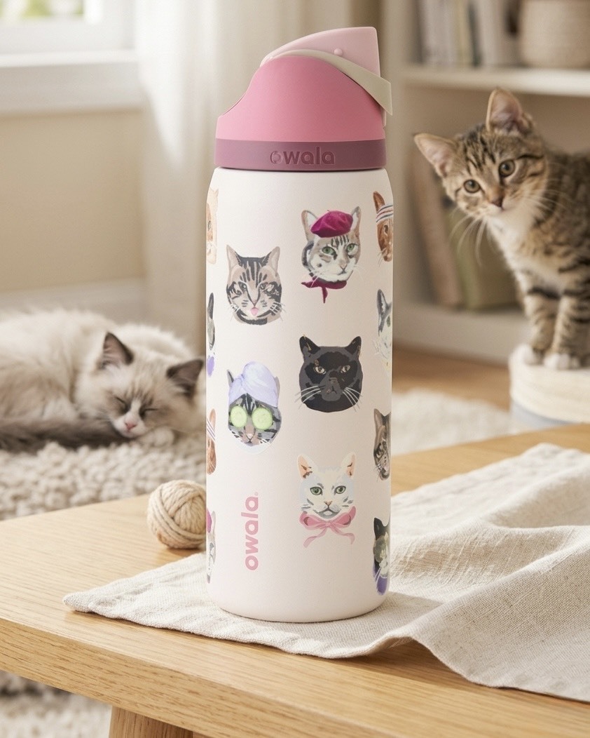 <最萌水瓶🐈> Owala x UO FreeSip 32oz 限定版 貓咪 貼紙 保溫瓶