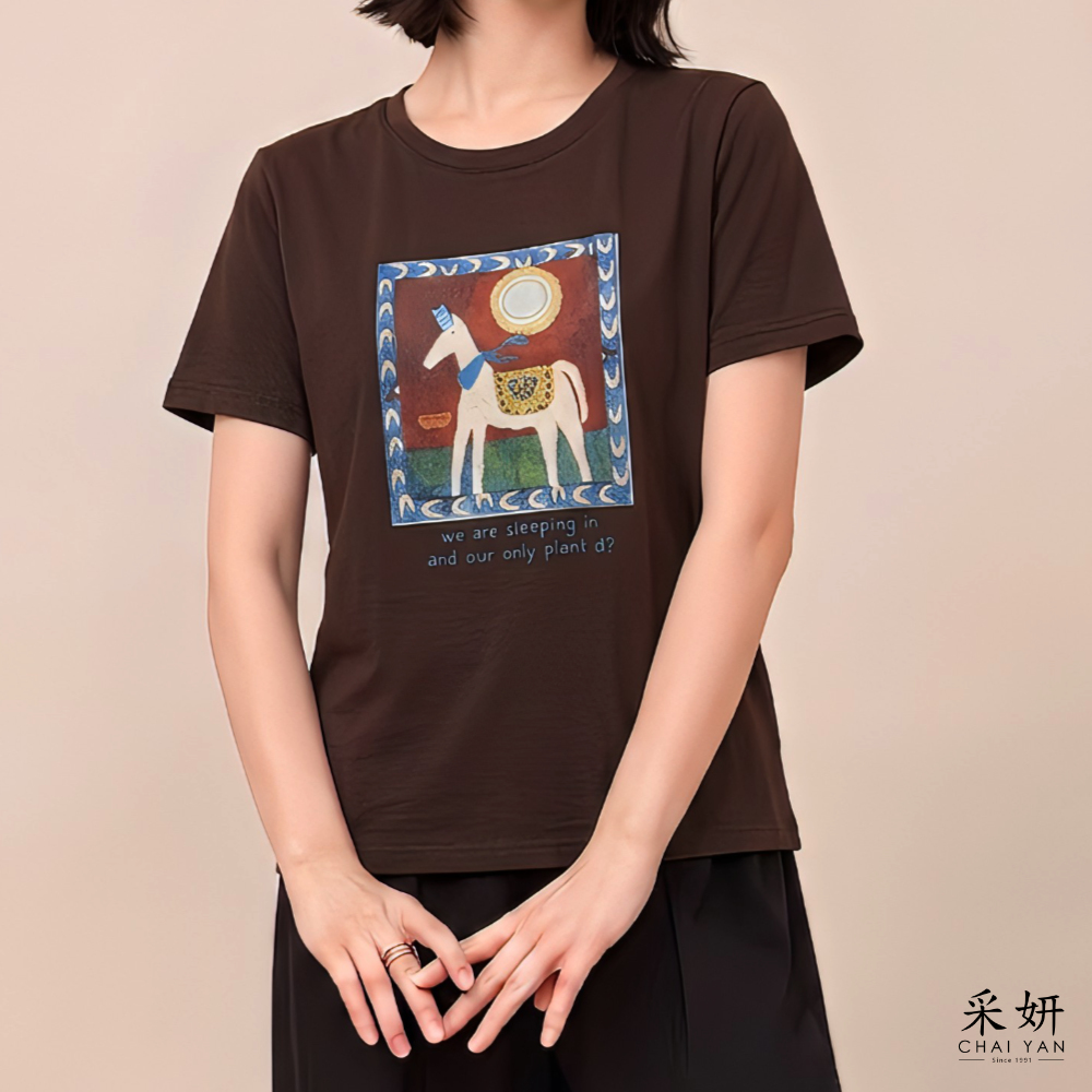 馬兒串珠印花短袖上衣