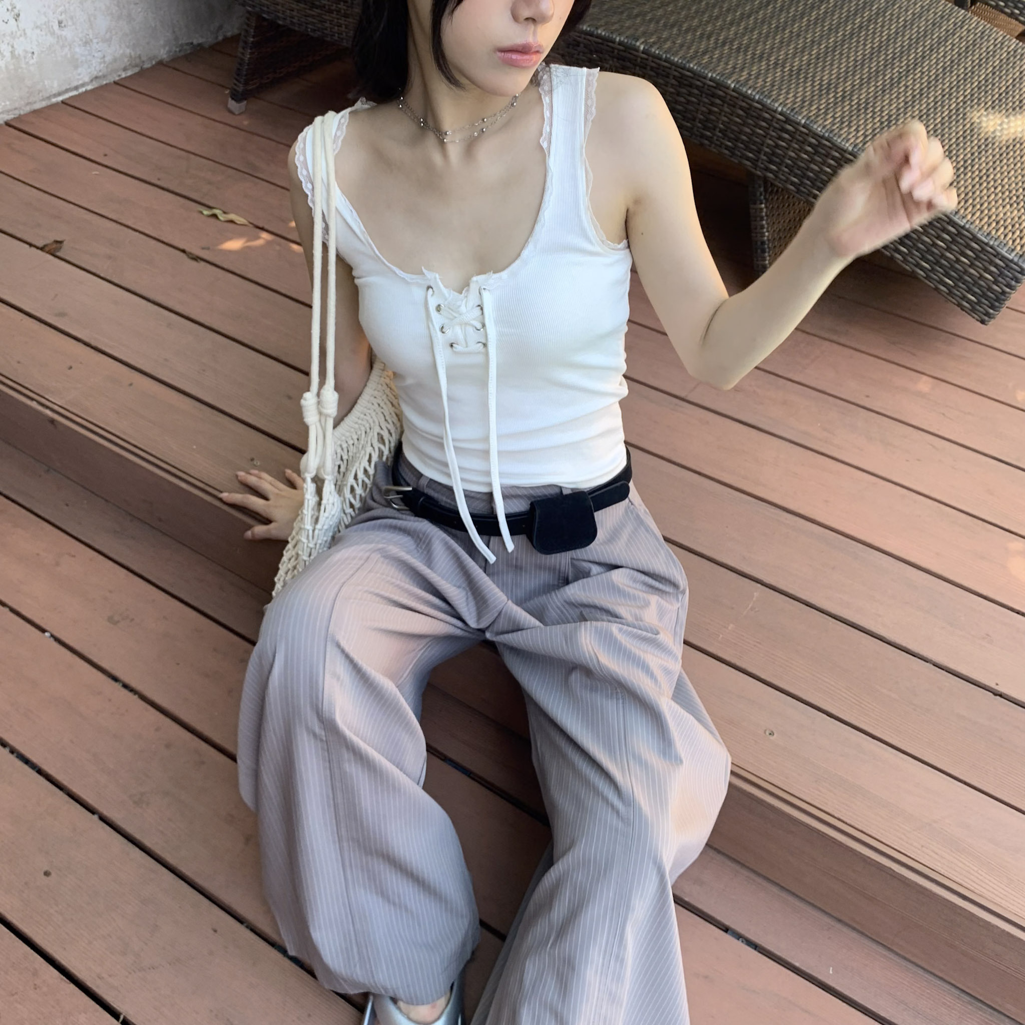 ISA_心動寶貝 純慾系花邊蕾絲馬甲綁帶背心_65045