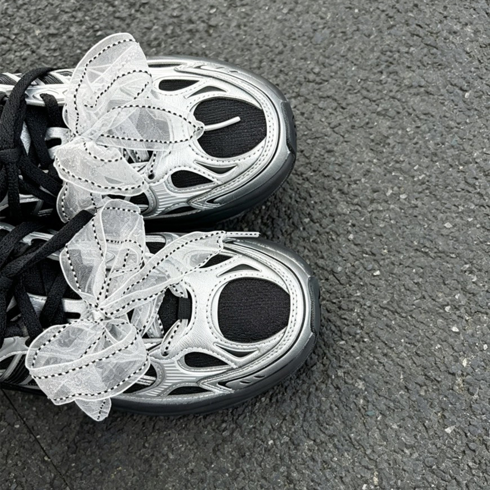 adidas XLG FIN PULSE 液態銀黑 深藍黑 蕾絲鞋帶 緞帶 蝴蝶結 Y2K 厚底老爹鞋 女鞋 LA6811
