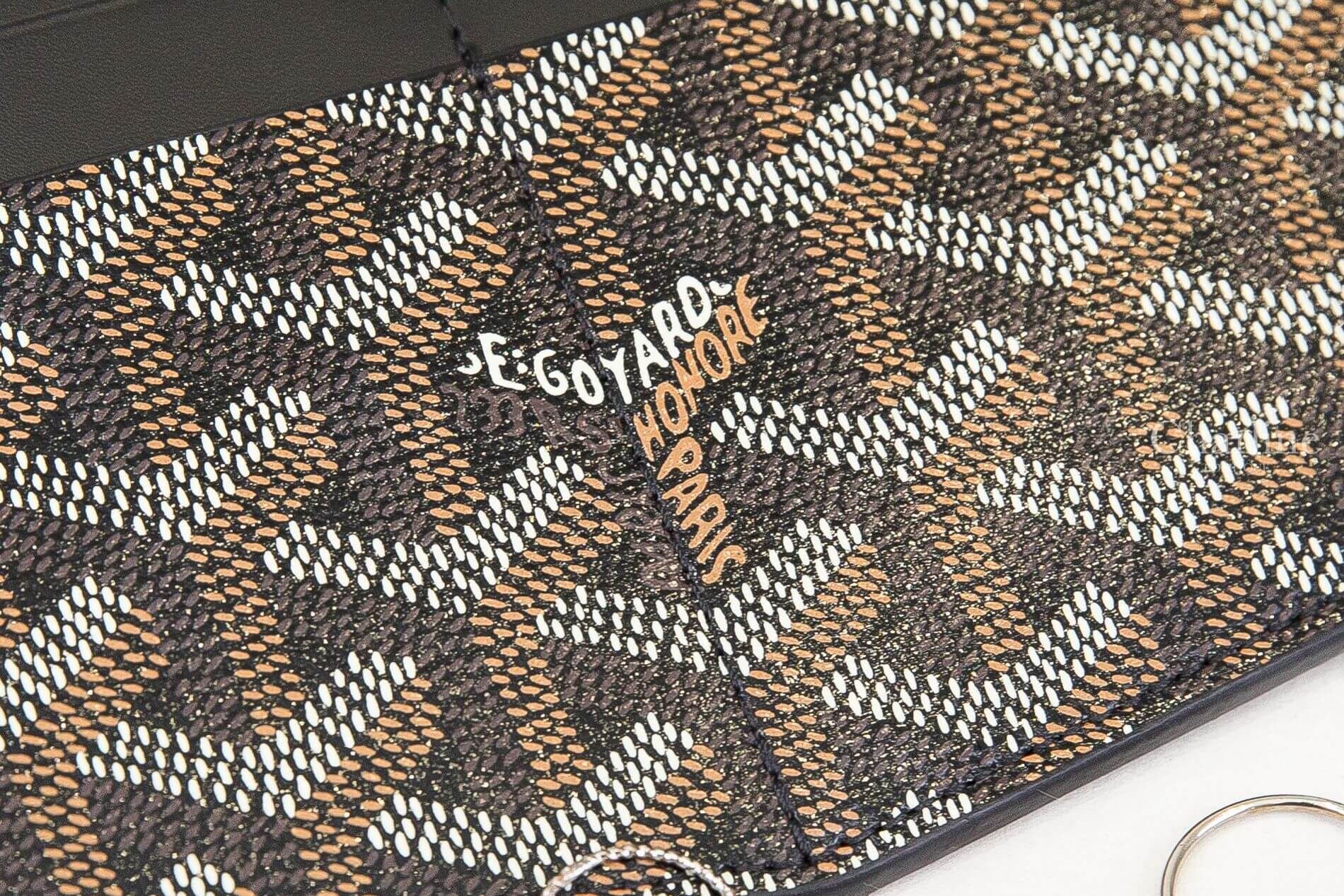 Goyard Insert Louise 黑色帆布小牛皮拼黃色內裡薄型八卡拉鍊長夾