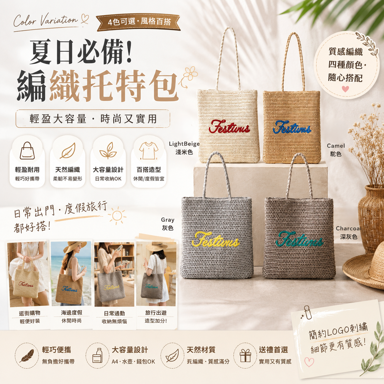 【預購】JM062902 復古刺繡編織托特包