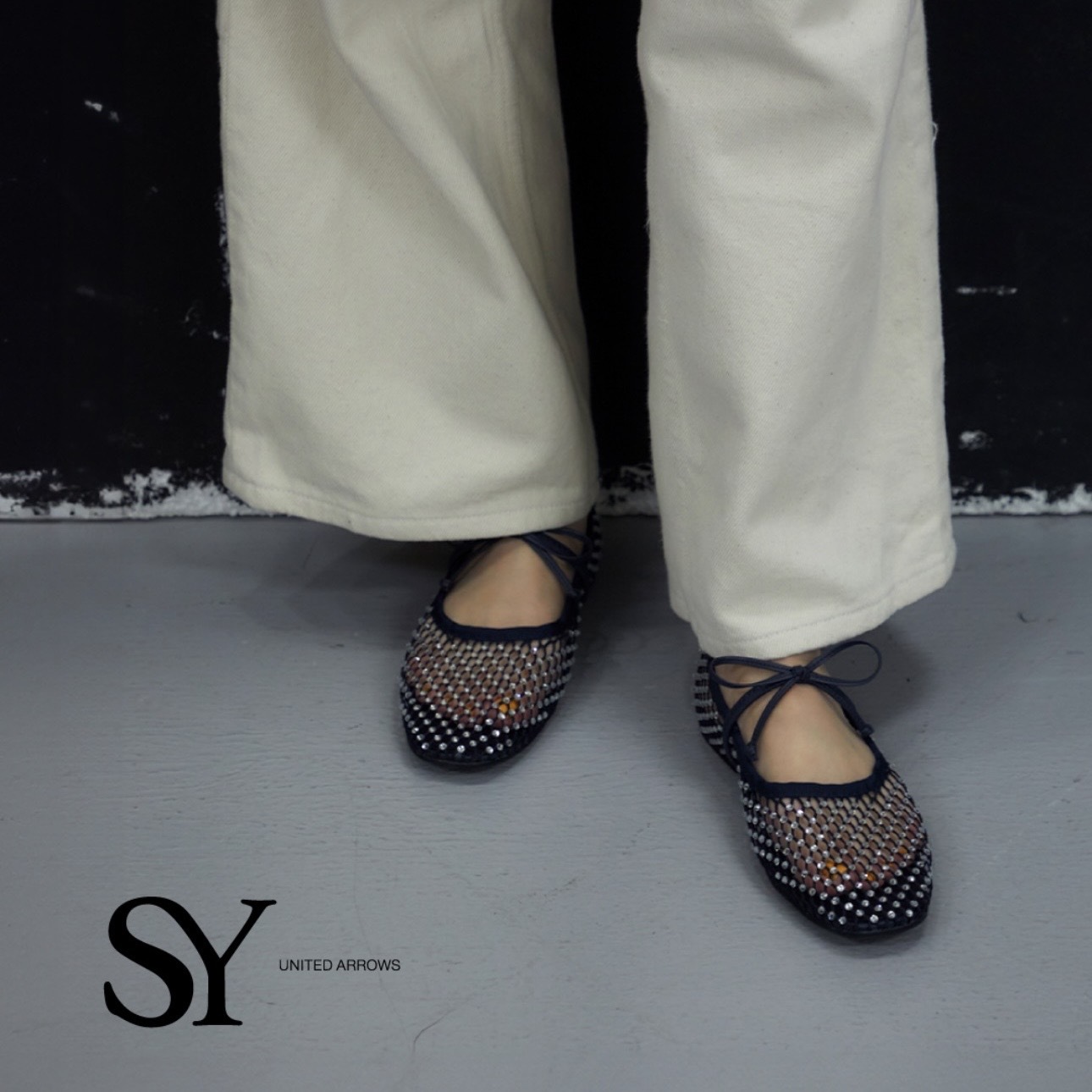 SY UNITED ARROWS 透膚 水鑽 編織 漁網鞋 芭蕾鞋 亮片 氣質 三色 日本