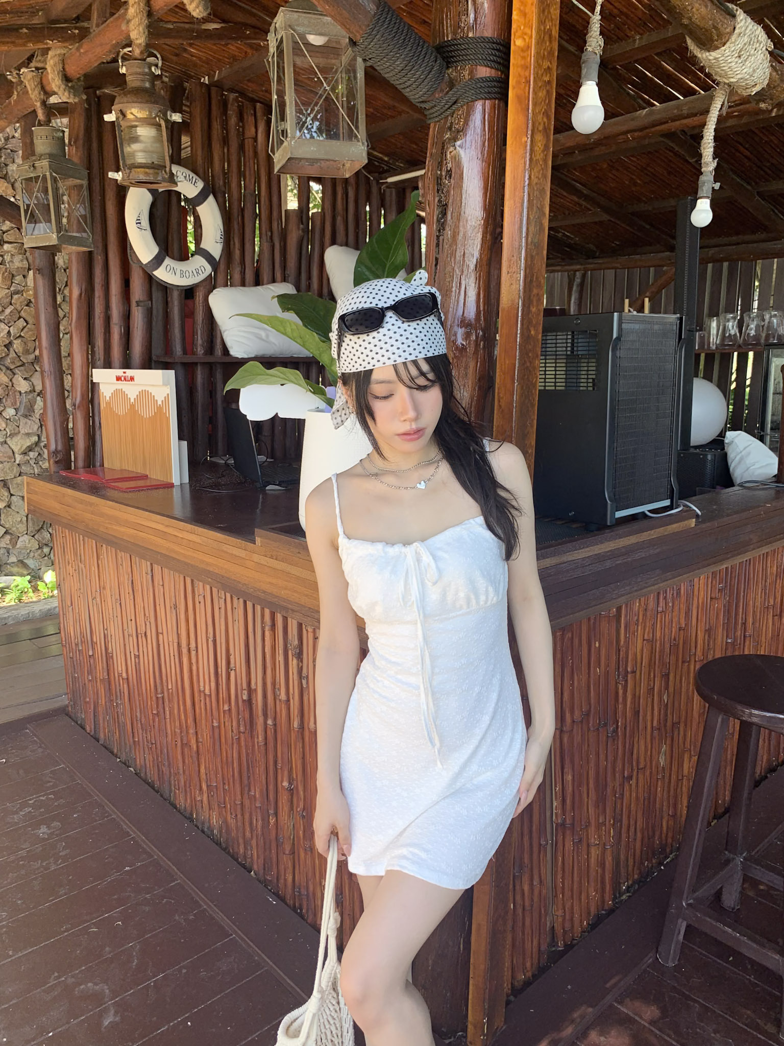 ISA_度假氛圍 (美!)緹花收腰綁帶吊帶美洋_65059